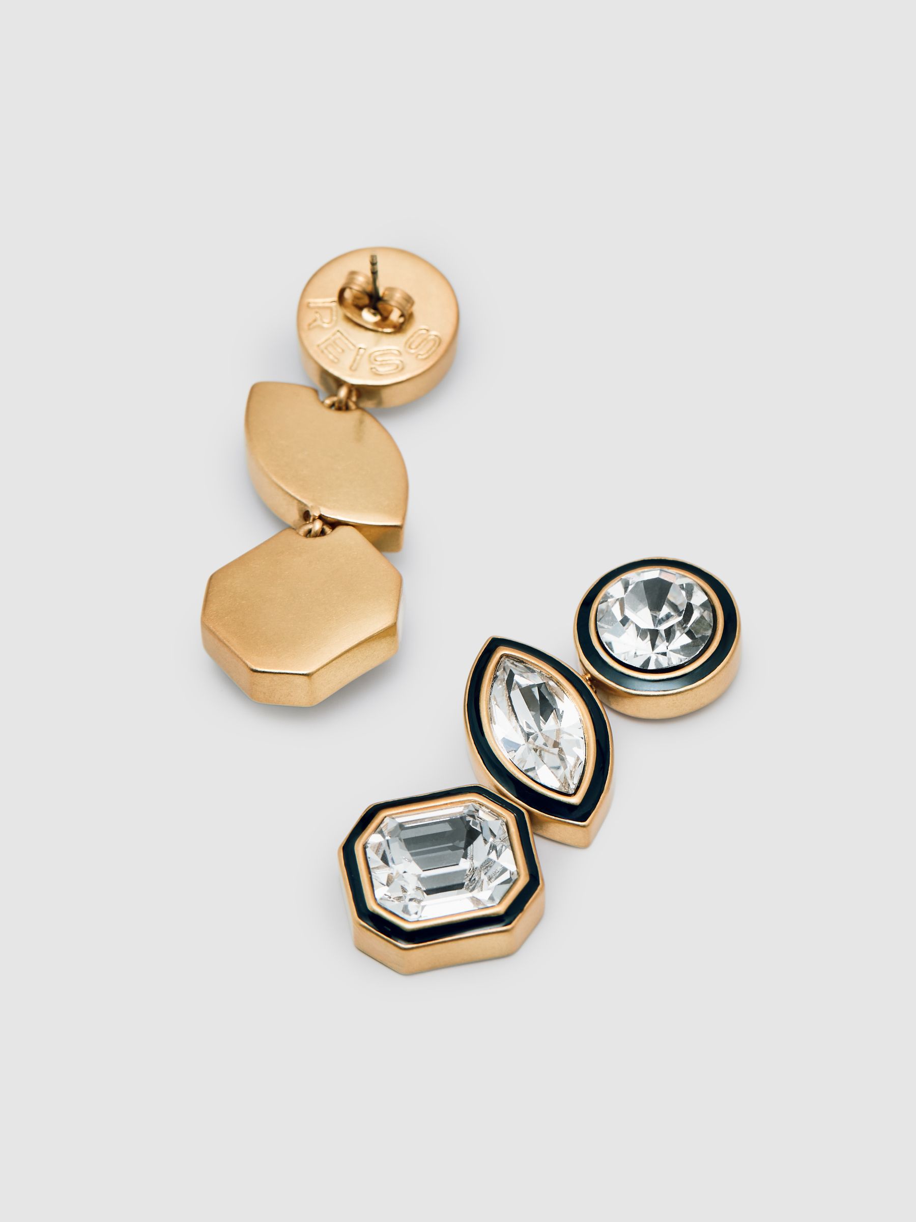 Tone Crystal Drop Earrings in Gold - Image 3 of 5