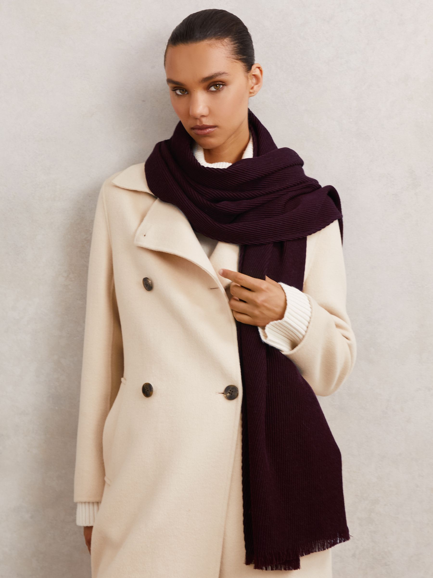 Wool Pleated Scarf in Burgundy - image 1