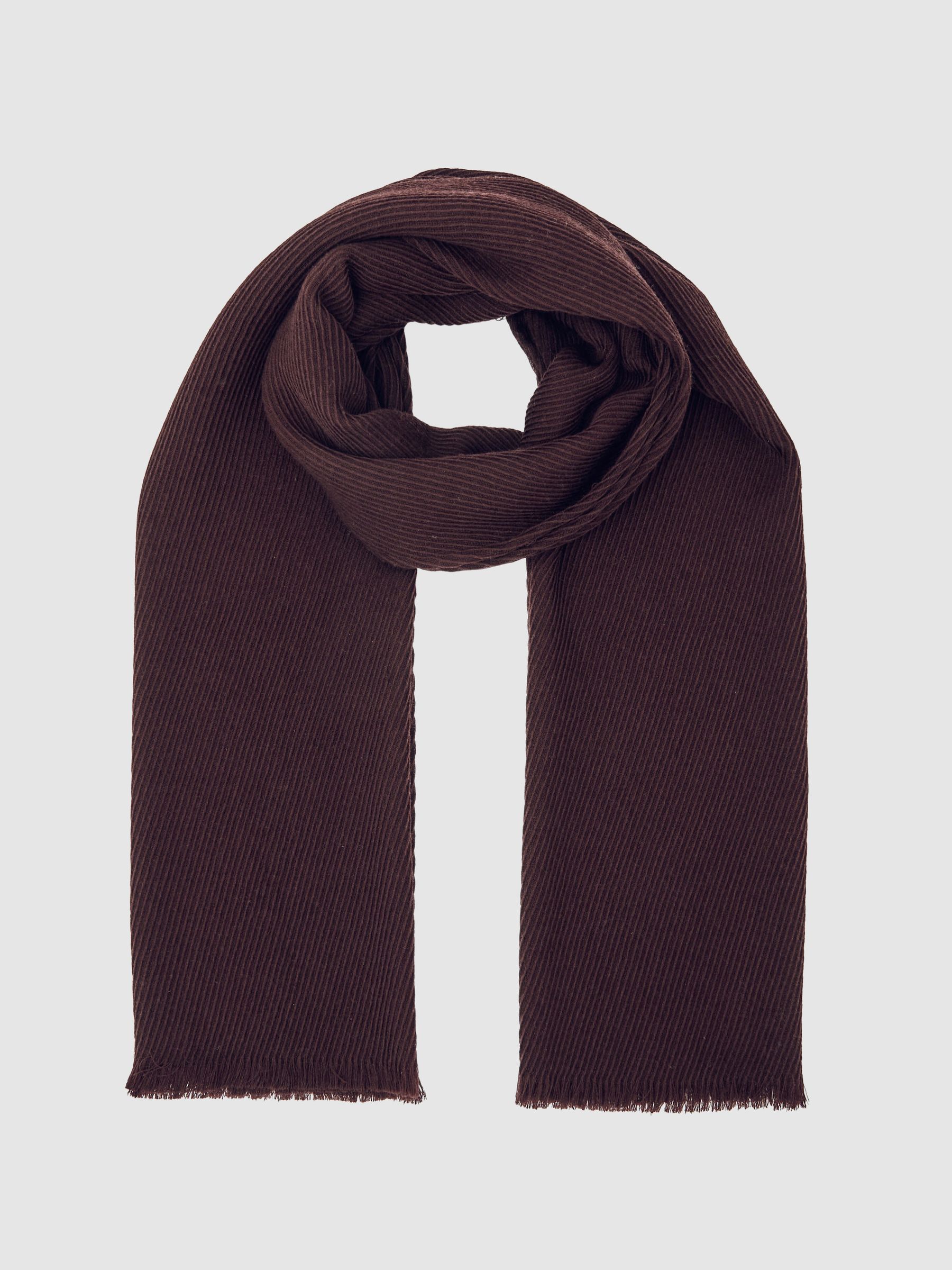 Wool Pleated Scarf in Burgundy - Image 3 of 5