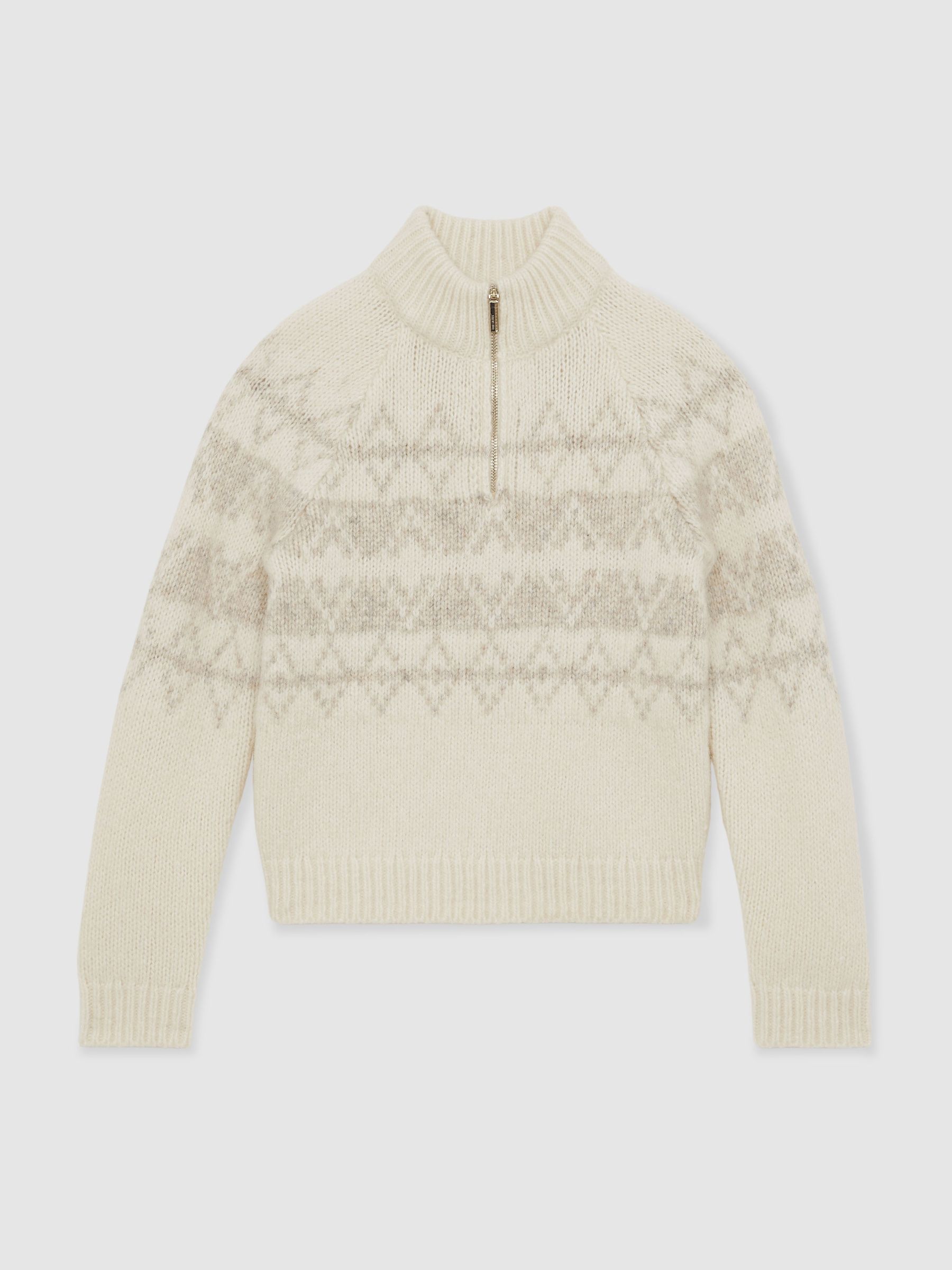 13-14 yrs Wool-Blend Fair Isle Half-Zip Jumper in Off White/Oatmeal - Image 1 of 6