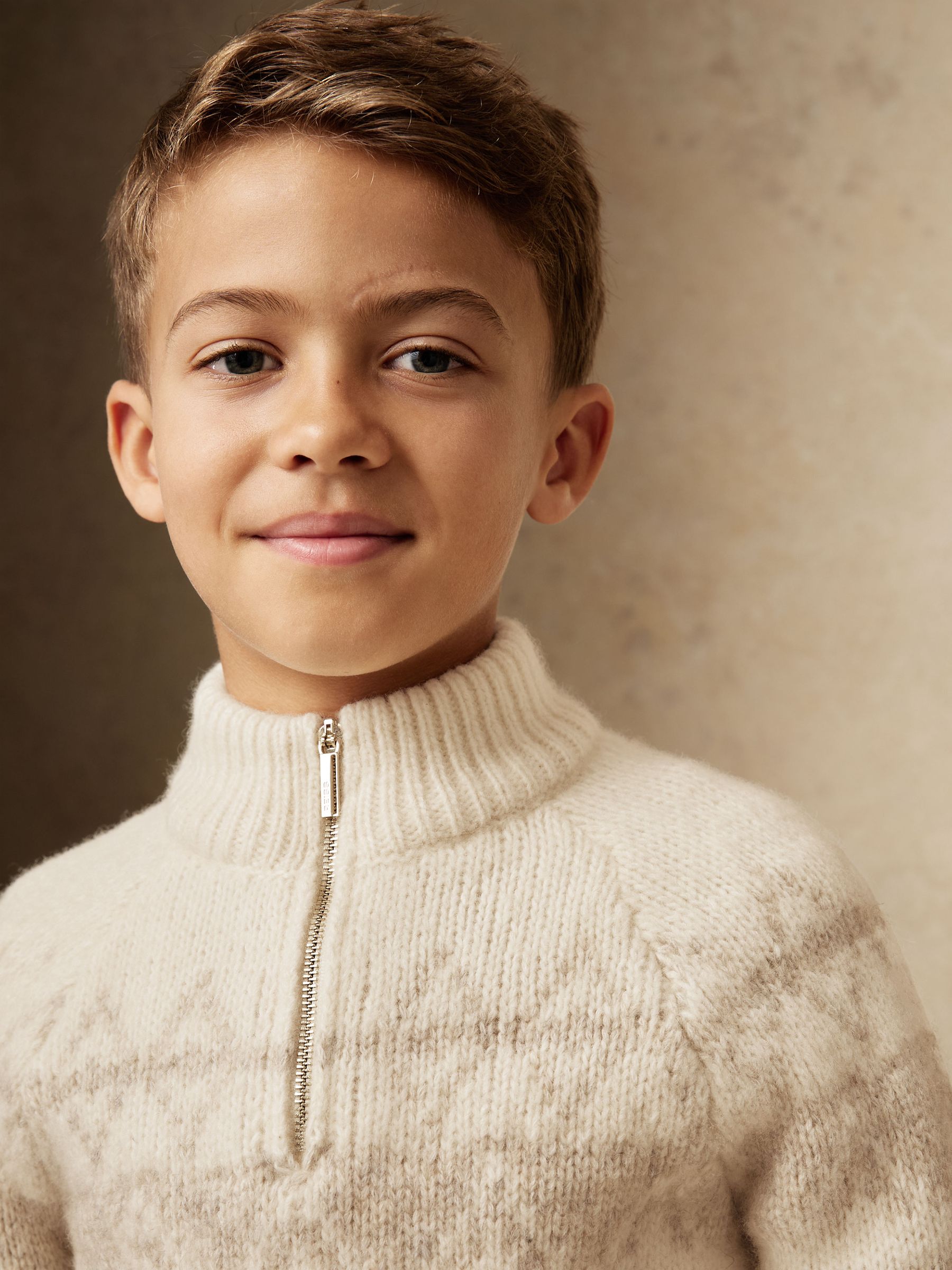 13-14 yrs Wool-Blend Fair Isle Half-Zip Jumper in Off White/Oatmeal - Image 4 of 6