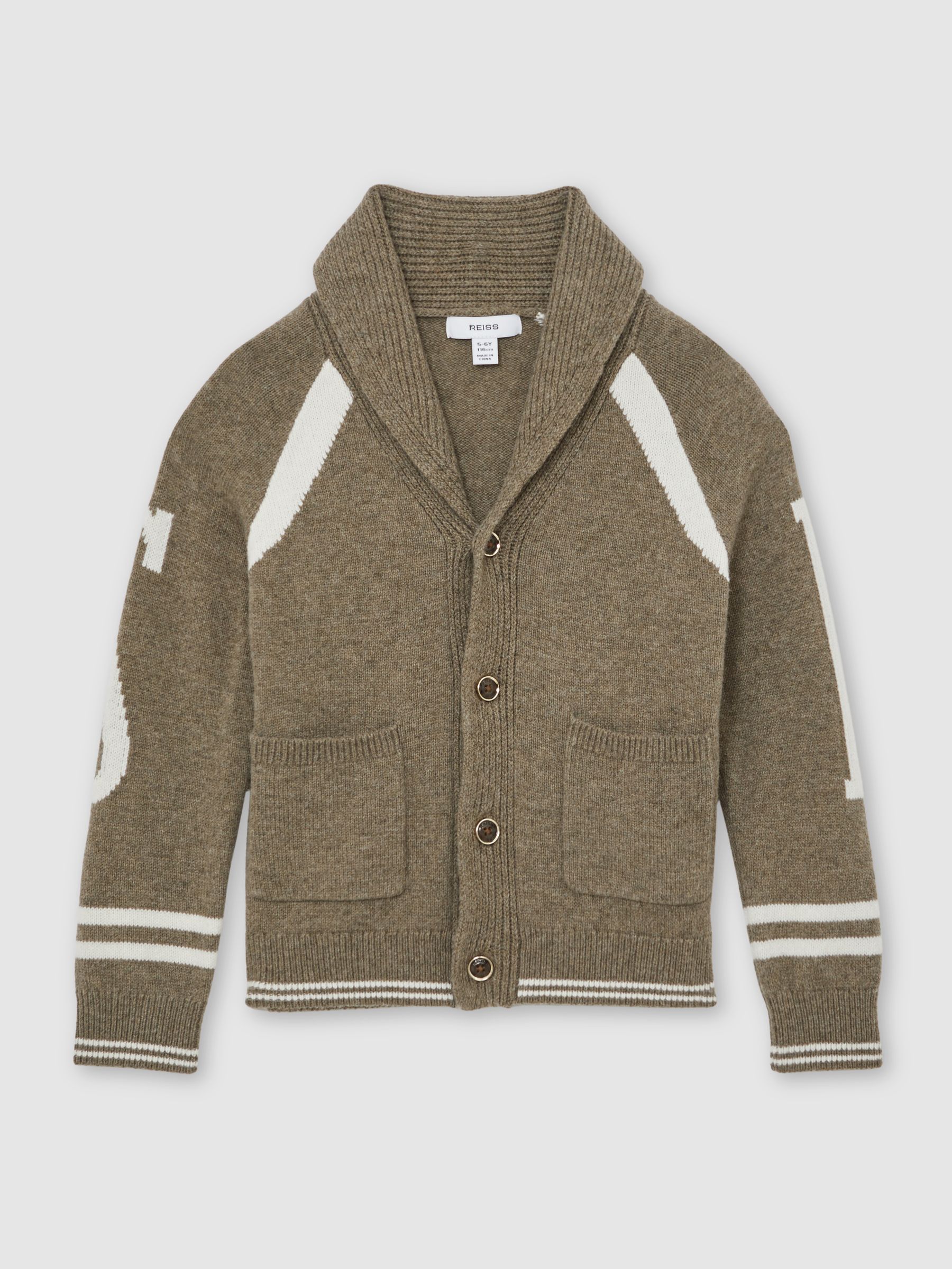 13-14 yrs Wool-Blend Shawl-Collar Logo Cardigan in Dark Green - Image 1 of 4