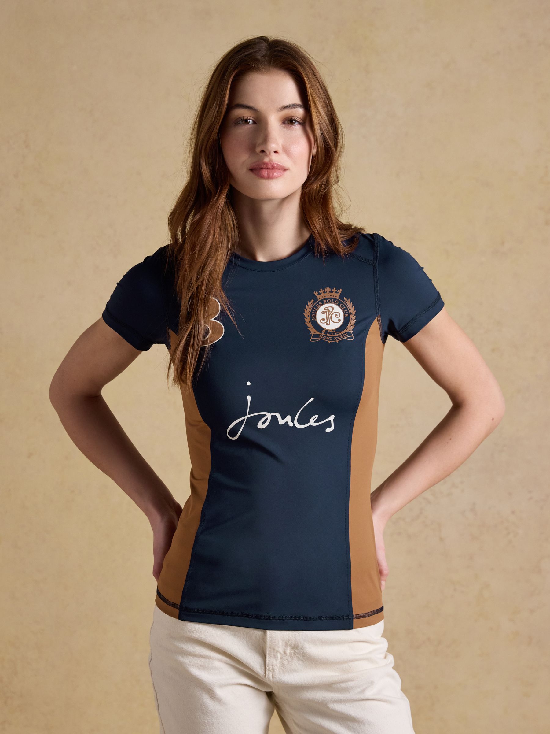 Navy Tan Short Sleeve Technical Jersey Top - Image 1 of 7