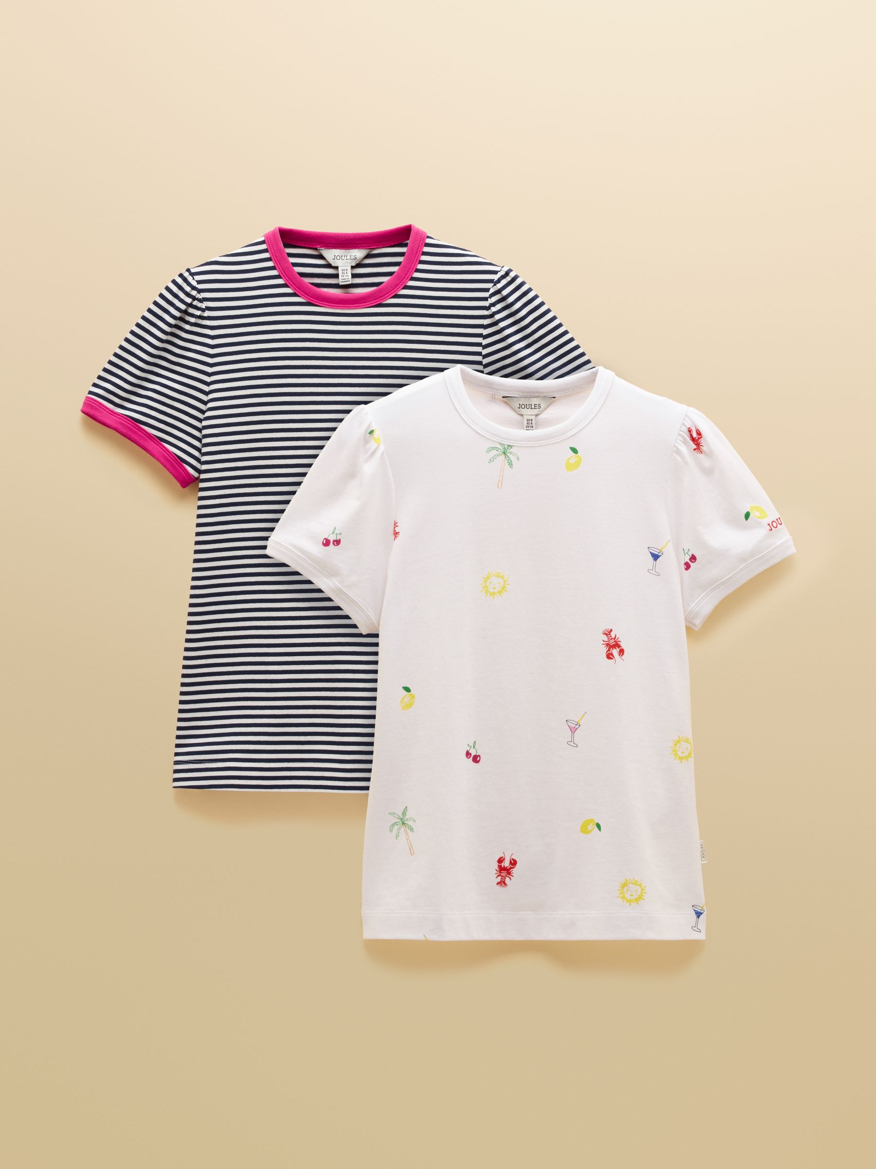 Erin Summer Icons & Navy Stripe Short Sleeve T-Shirts 2 Pack - Image 1 of 7 Erin Summer Icons & Navy Stripe Short Sleeve T-Shirts 2 Pack - Image 1 of 7