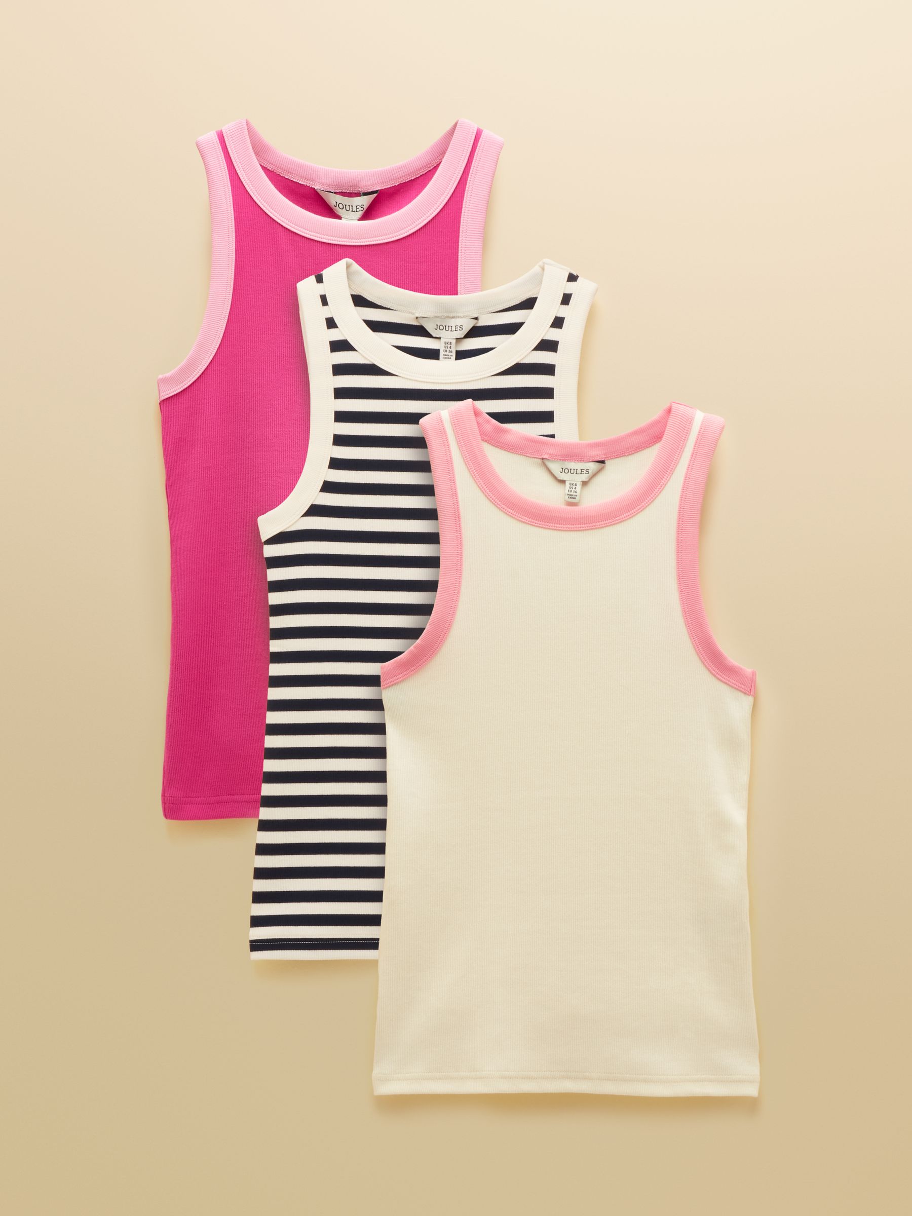 Sofia Navy/Cream/Pink Ribbed Jersey Vests 3 Pack - Image 1 of 10