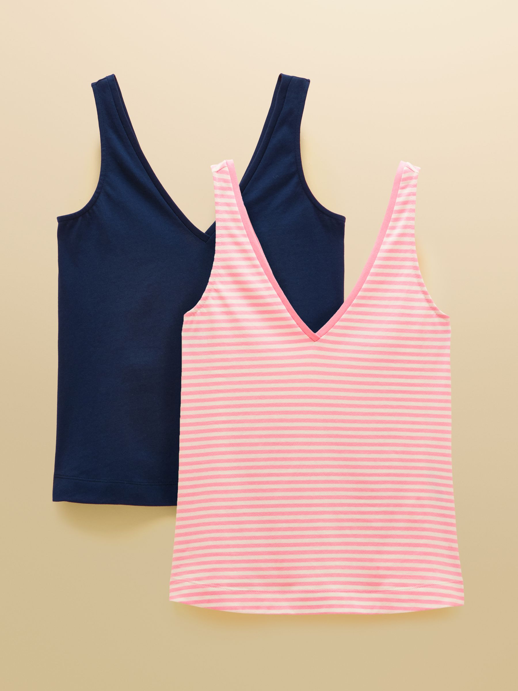 Delilah Pink Striped & Navy V-Neck Cotton Jersey Vests 2 Pack - Image 1 of 7 Delilah Pink Striped & Navy V-Neck Cotton Jersey Vests 2 Pack - Image 1 of 7