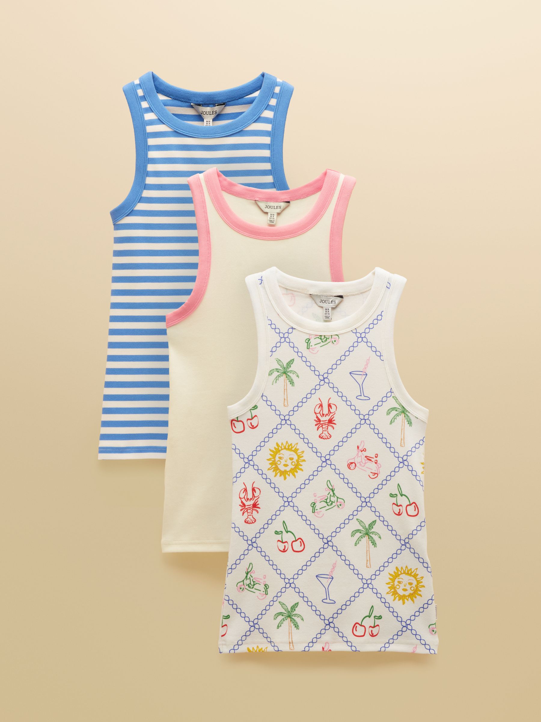 Sofia Summer Icons/Blue/Cream Ribbed Jersey Vests 3 Pack - Image 1 of 10
