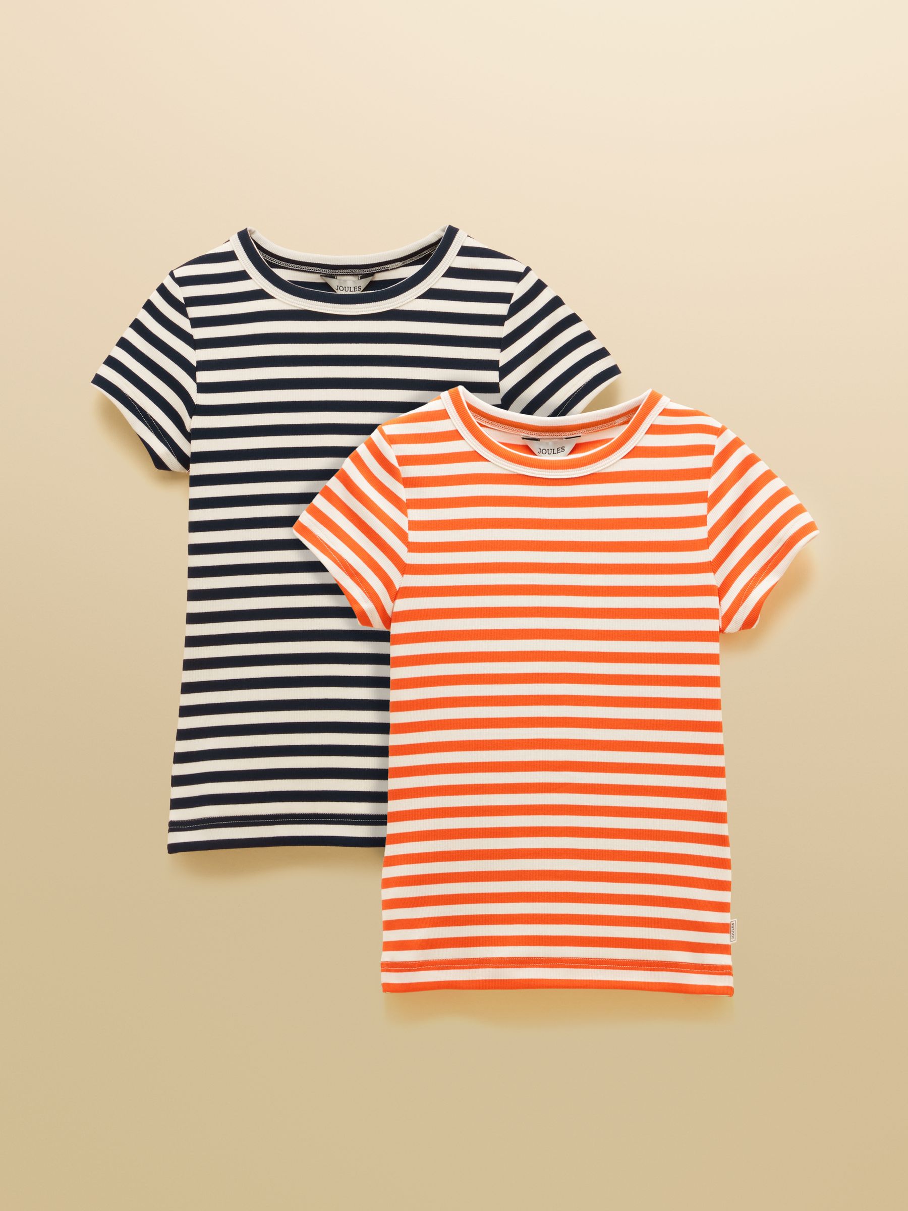 Sophie Navy & Orange Ribbed Short Sleeve T-Shirts 2 Pack - Image 1 of 7 Sophie Navy & Orange Ribbed Short Sleeve T-Shirts 2 Pack - Image 1 of 7
