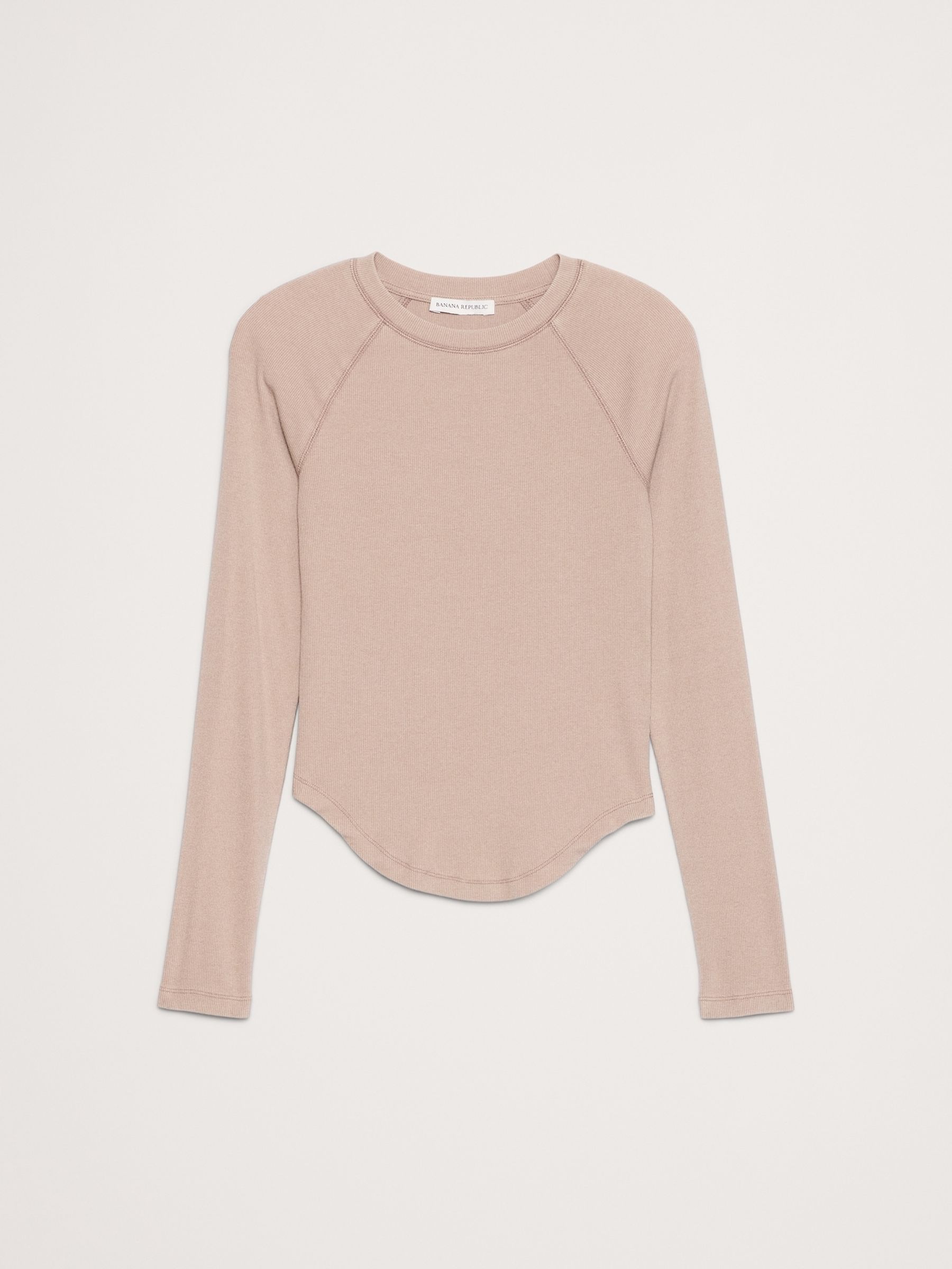 Banana Republic Brown Ribbed Curved-Hem Long Sleeve T-Shirt - Image 4 of 4