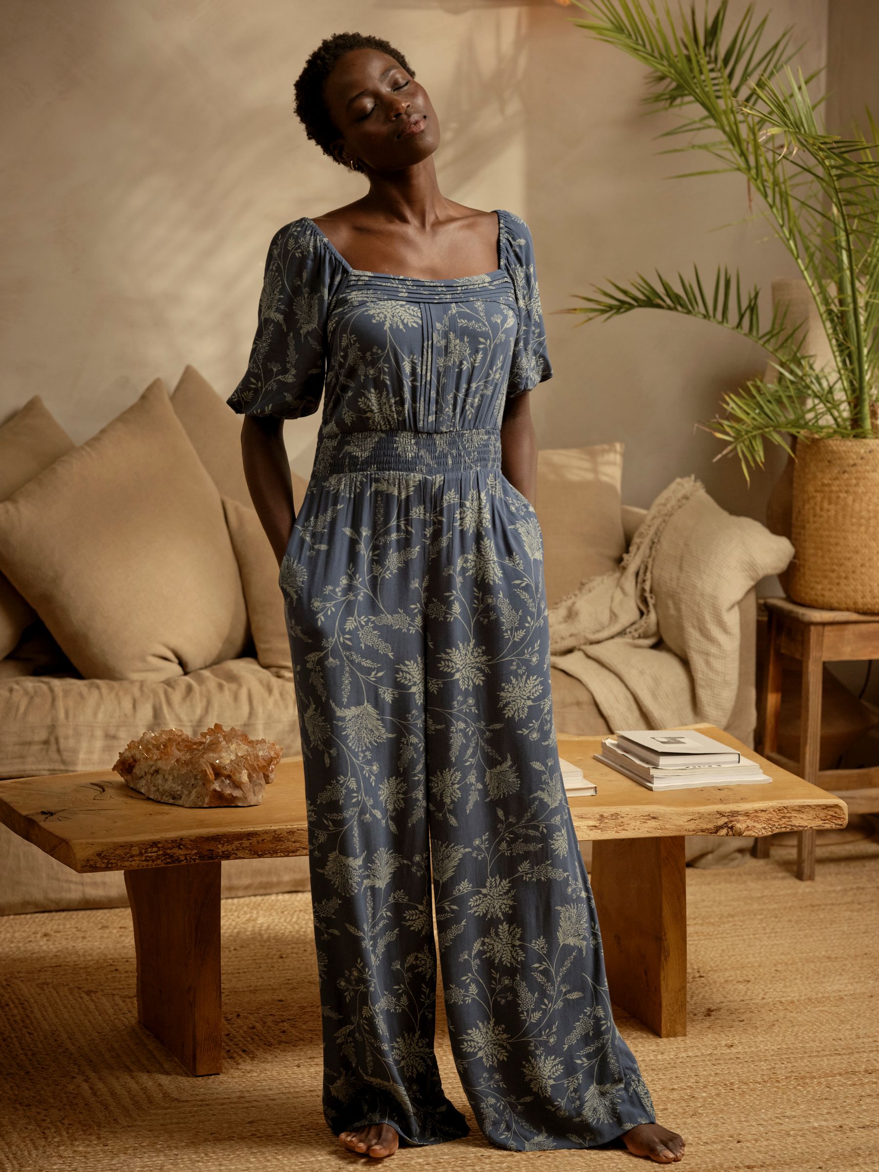 Helena Navy Summer Meadow Jumpsuit | FatFace USA