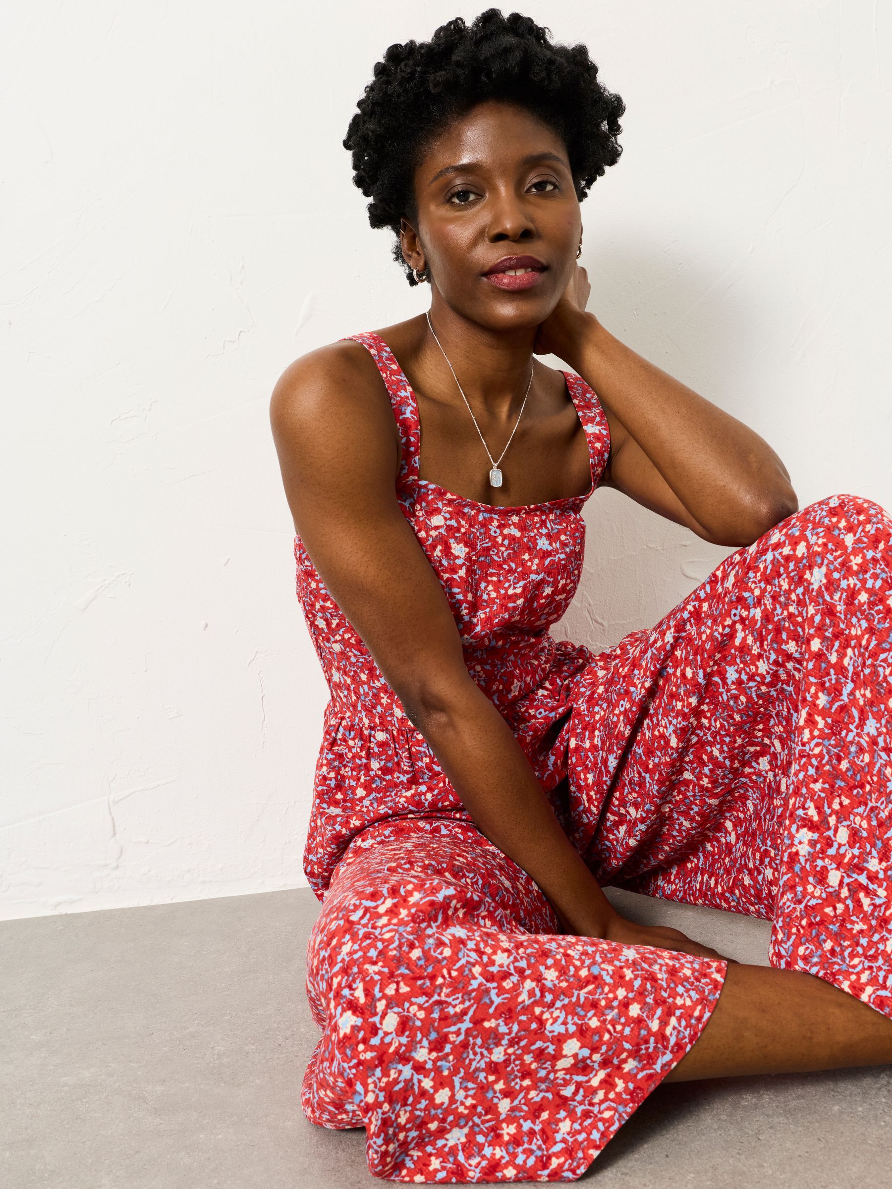 Red Surf Ditsy Regular Petite Ruby Jumpsuit - Image 4 of 5