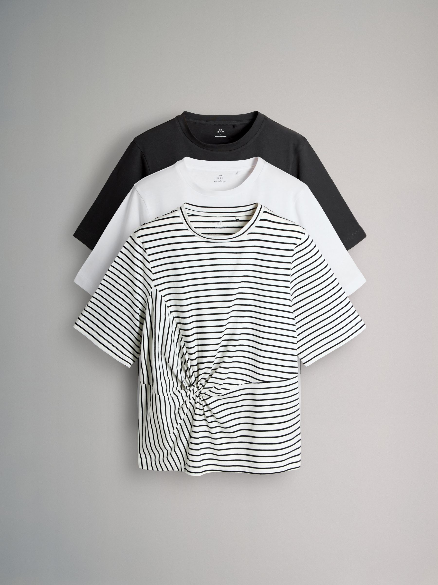 Black/White/Stripe 3 Pack Knot Front T-Shirts - Image 1 of 6