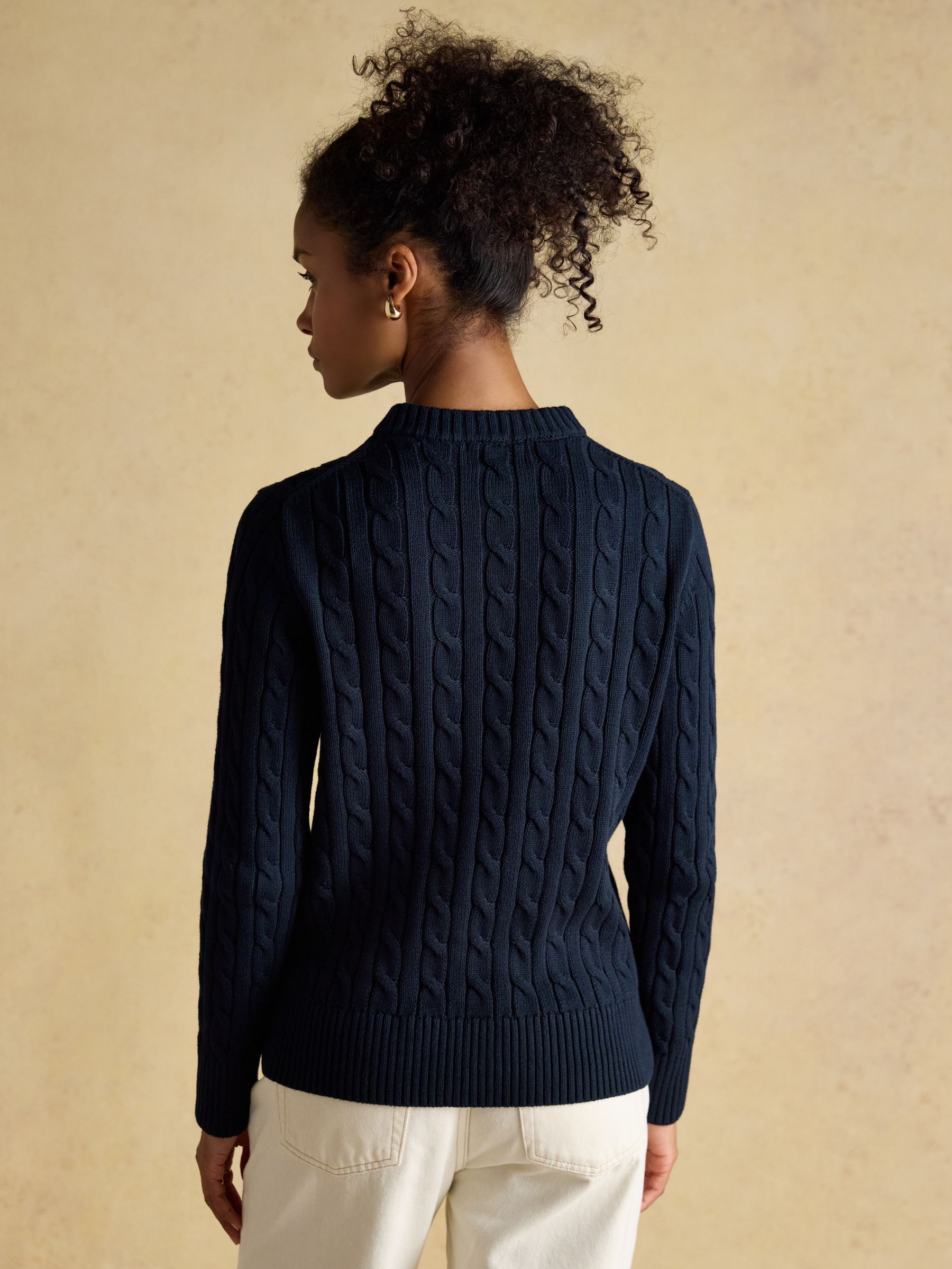 Classic Cable Navy Cotton Crew Neck Jumper - Image 2 of 8