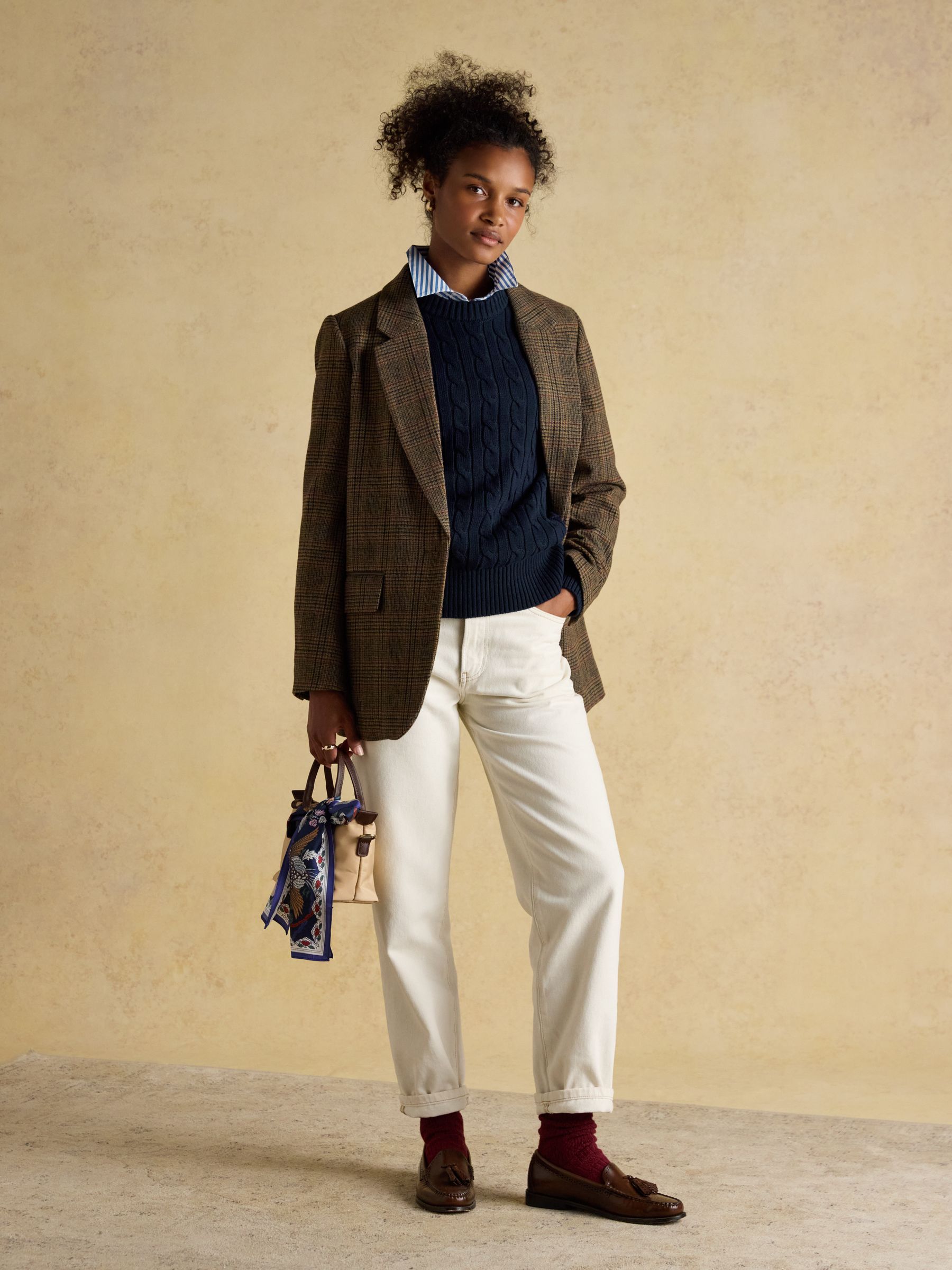 Classic Cable Navy Cotton Crew Neck Jumper - Image 3 of 8