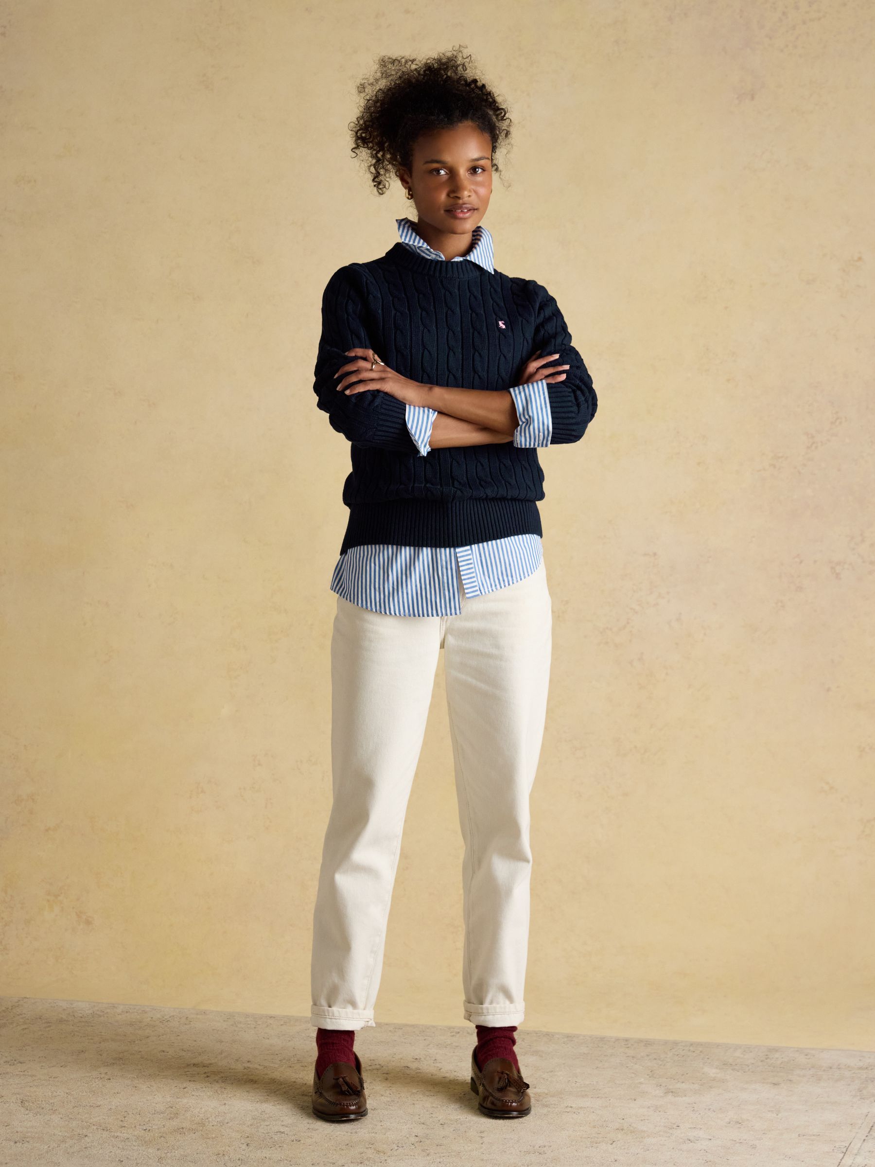 Classic Cable Navy Cotton Crew Neck Jumper - Image 6 of 8