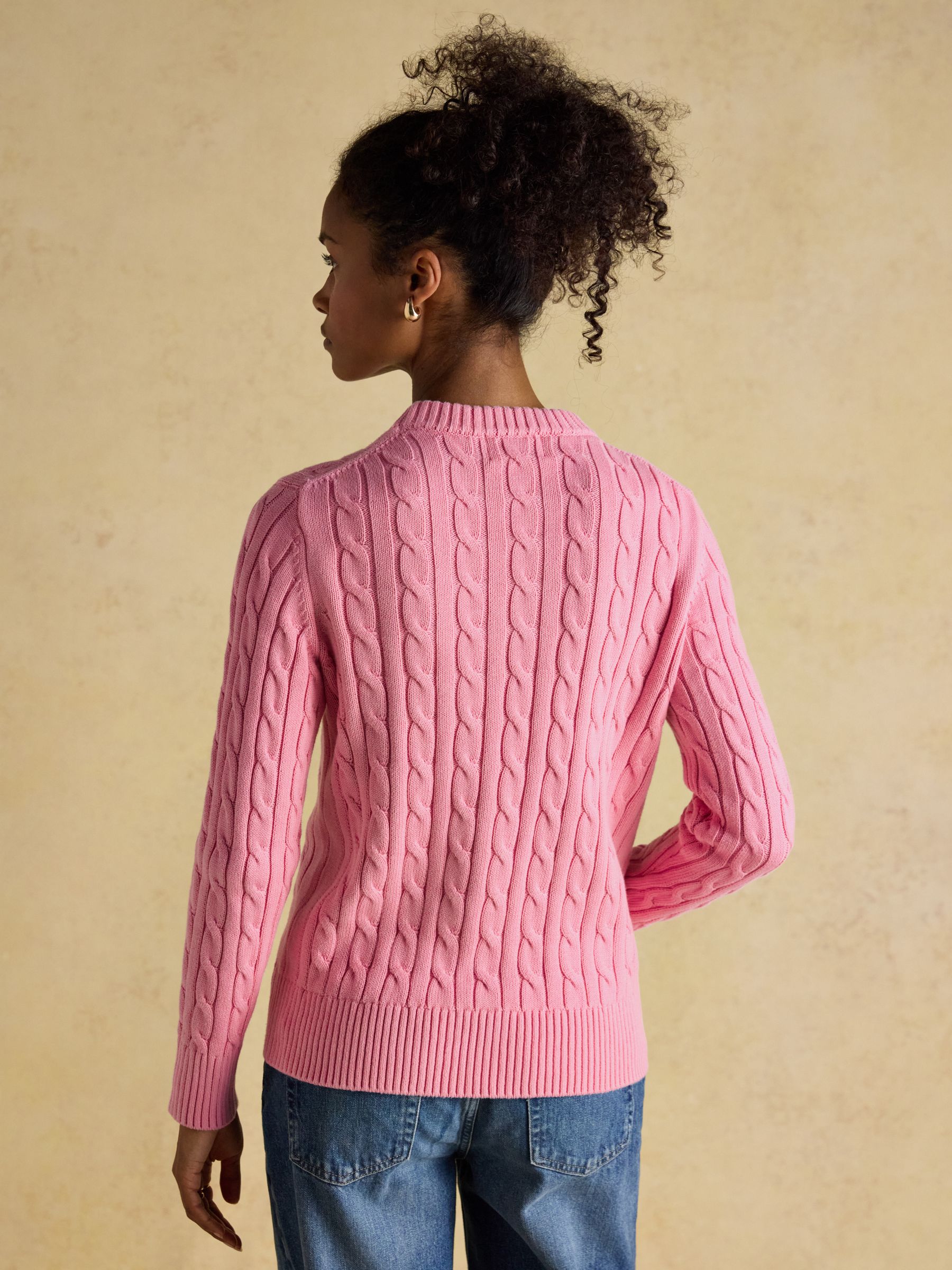 Classic Cable Pink Cotton Crew Neck Jumper - Image 2 of 10