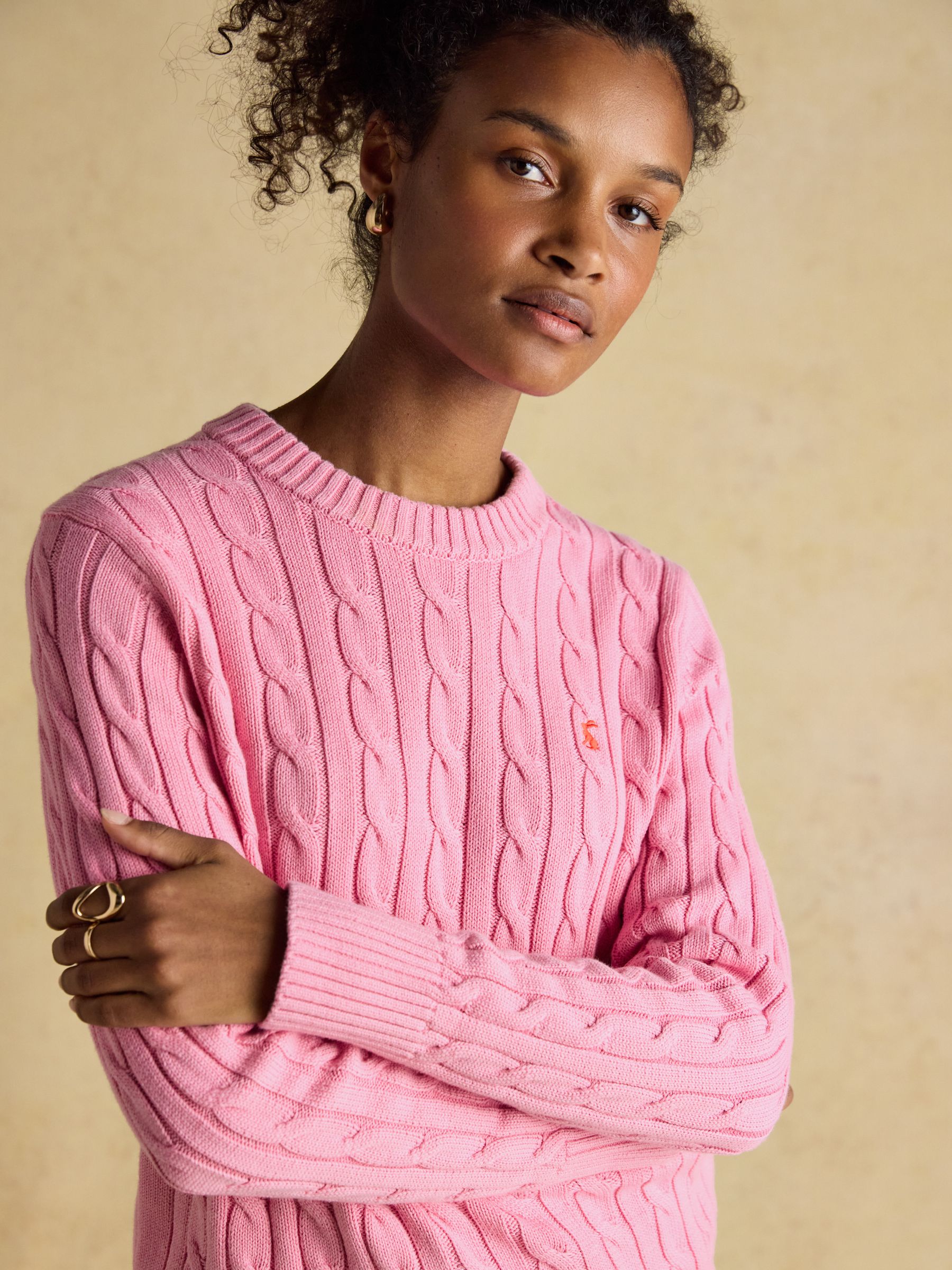 Classic Cable Pink Cotton Crew Neck Jumper - Image 3 of 10