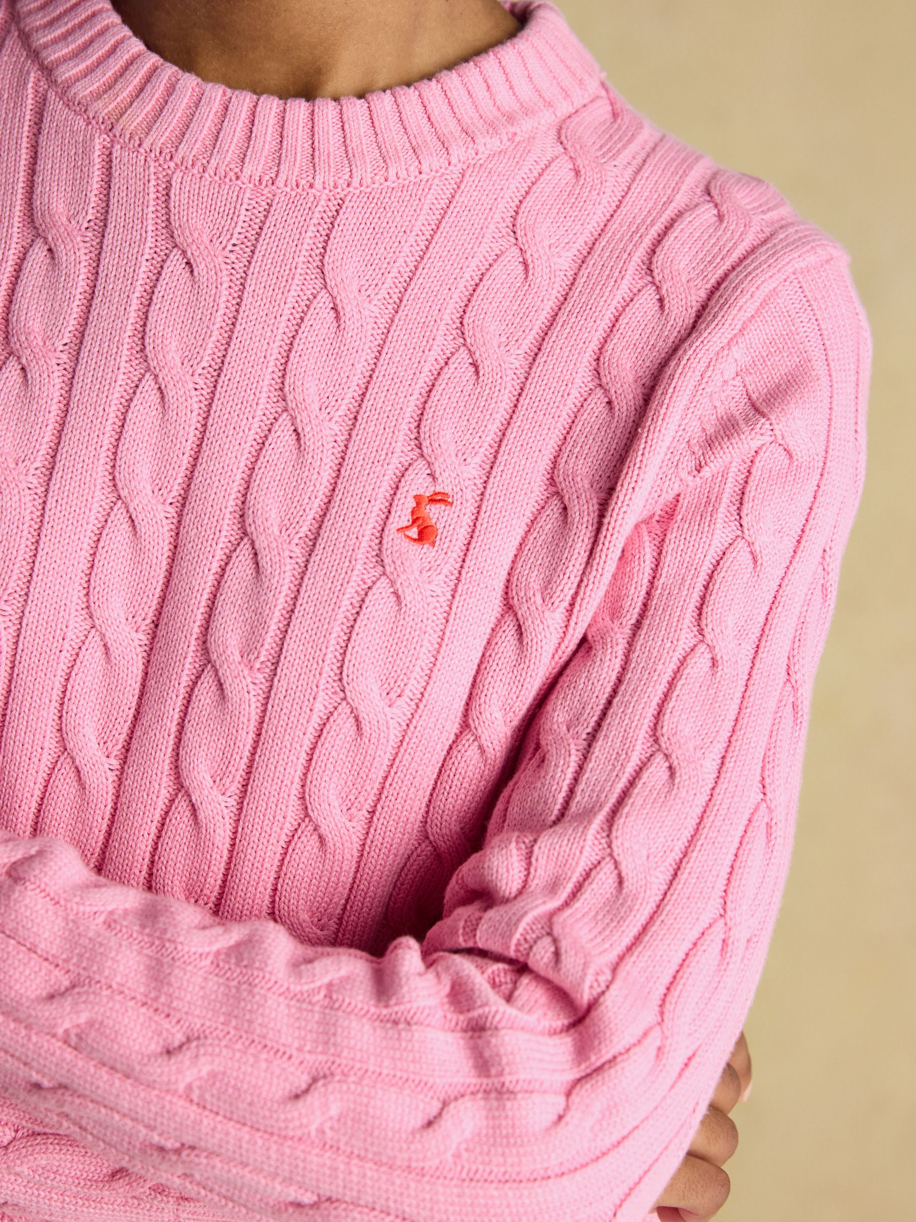 Classic Cable Pink Cotton Crew Neck Jumper - Image 6 of 10