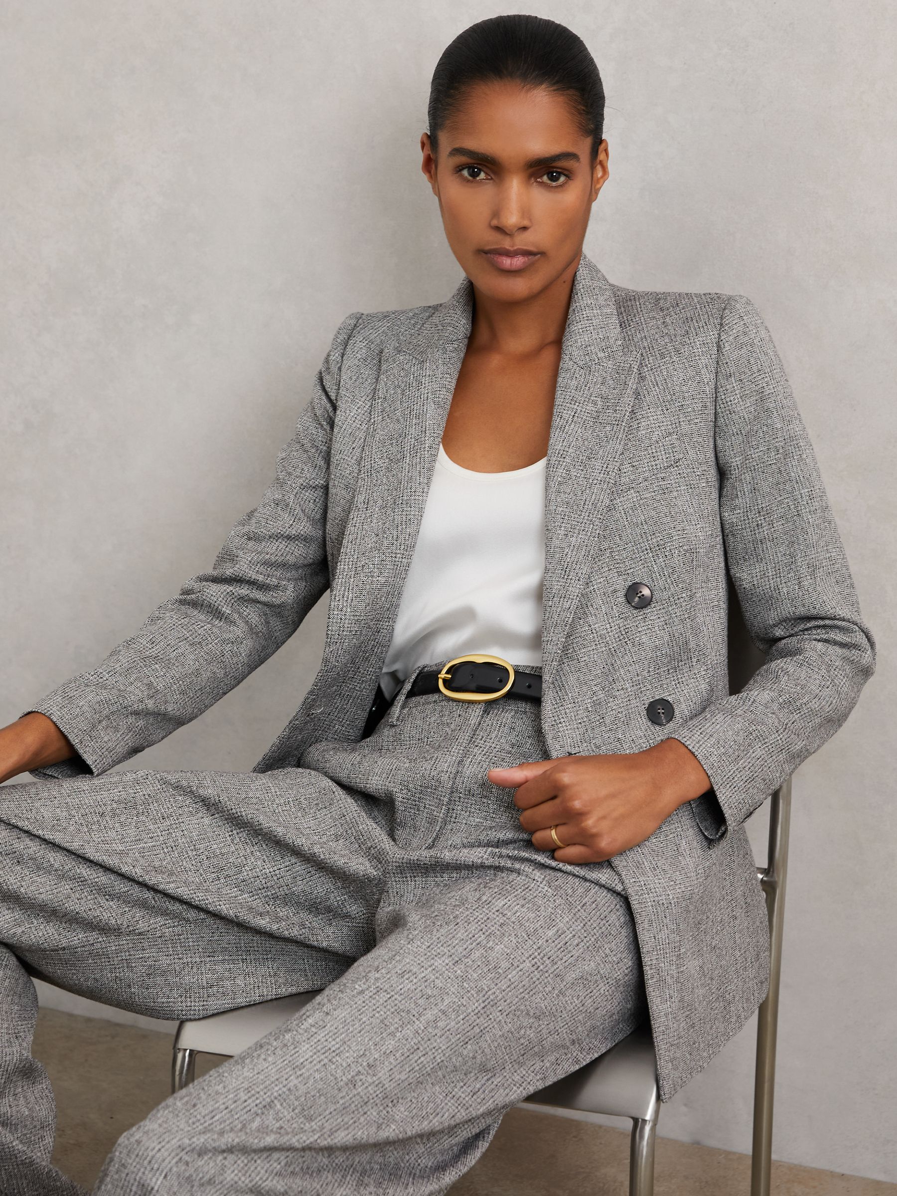 Double-Breasted Textured Suit Blazer in Grey - image 2