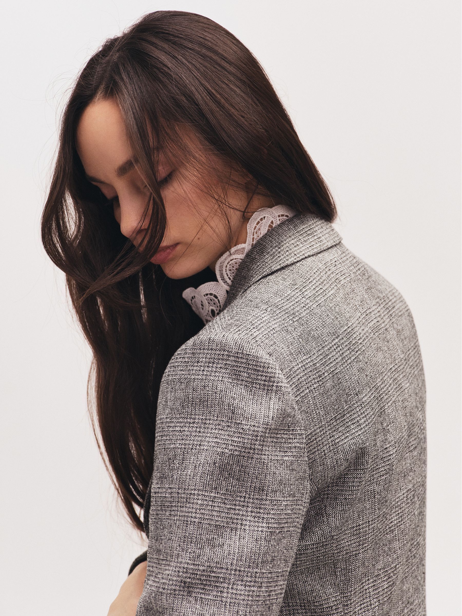 Double-Breasted Textured Suit Blazer in Grey - Image 4 of 11