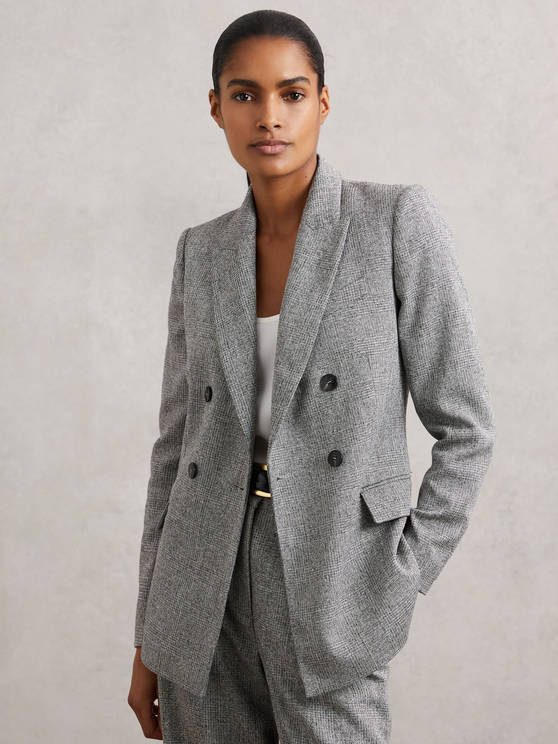 Double-Breasted Textured Suit Blazer in Grey - Image 5 of 11
