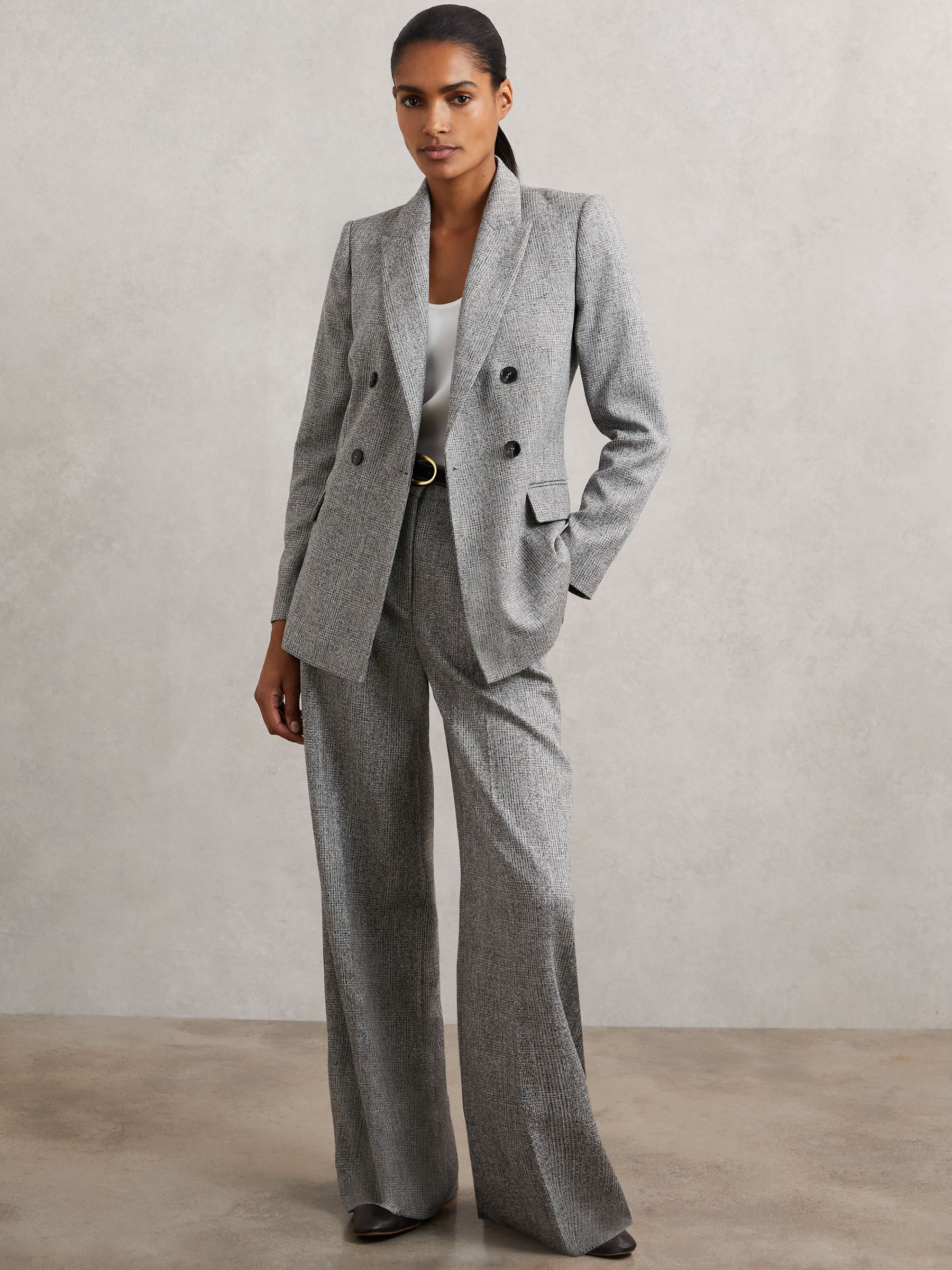 Double-Breasted Textured Suit Blazer in Grey - Image 7 of 11