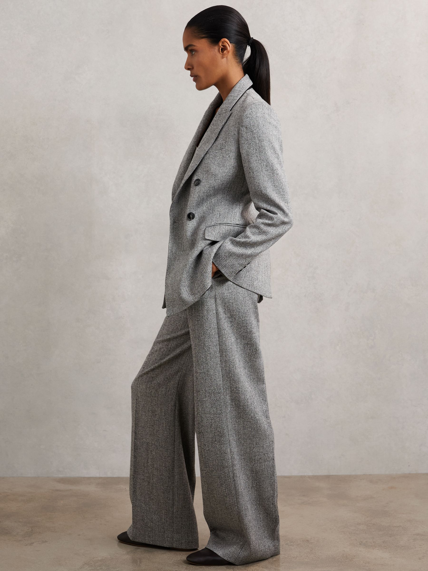 Double-Breasted Textured Suit Blazer in Grey - Image 8 of 11