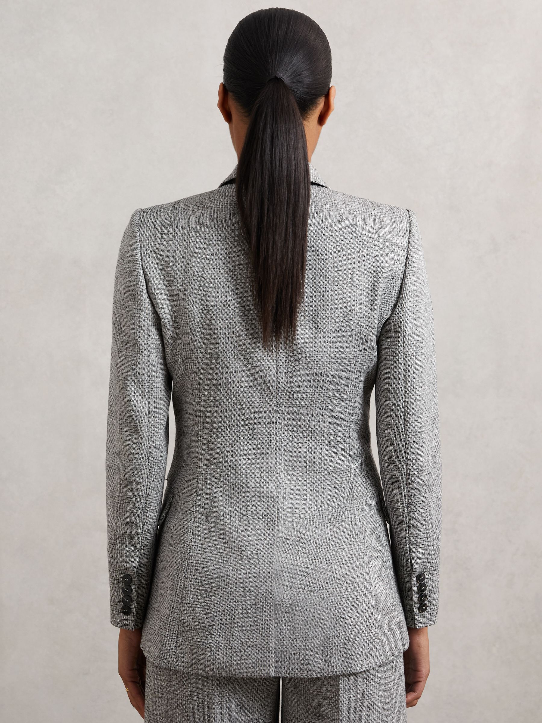 Double-Breasted Textured Suit Blazer in Grey - Image 9 of 11