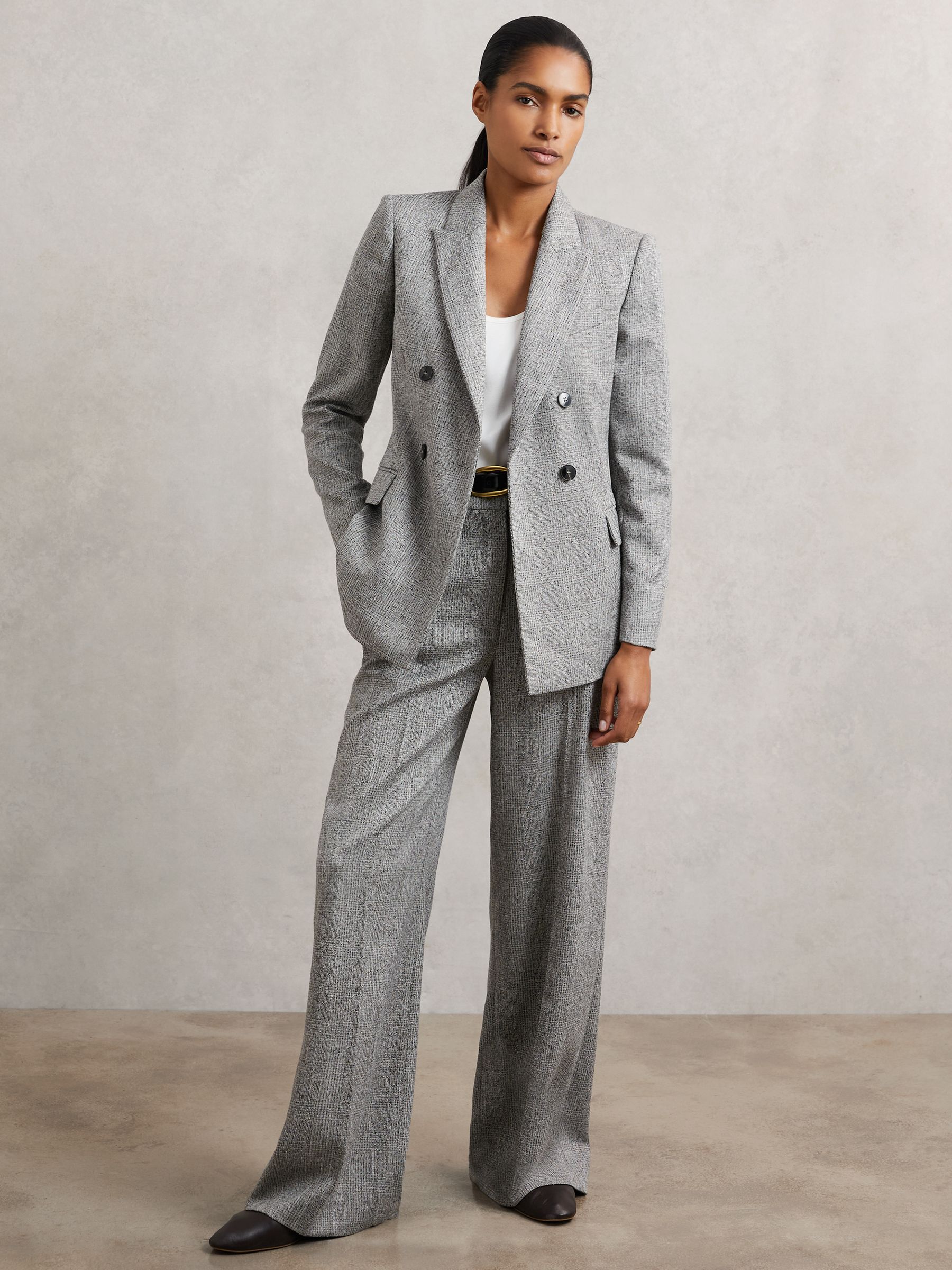 Wide-Leg Textured Suit Trousers in Grey - Image 3 of 7