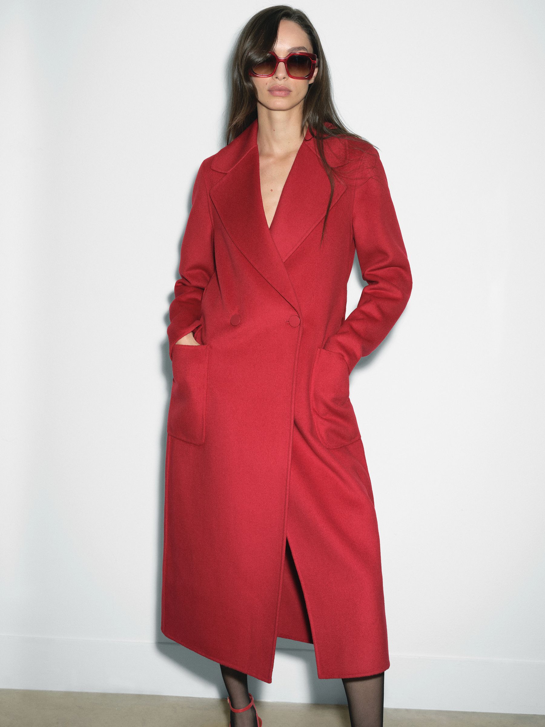 Wool-Blend Double-Breasted Blindseam Coat in Red - Image 4 of 11
