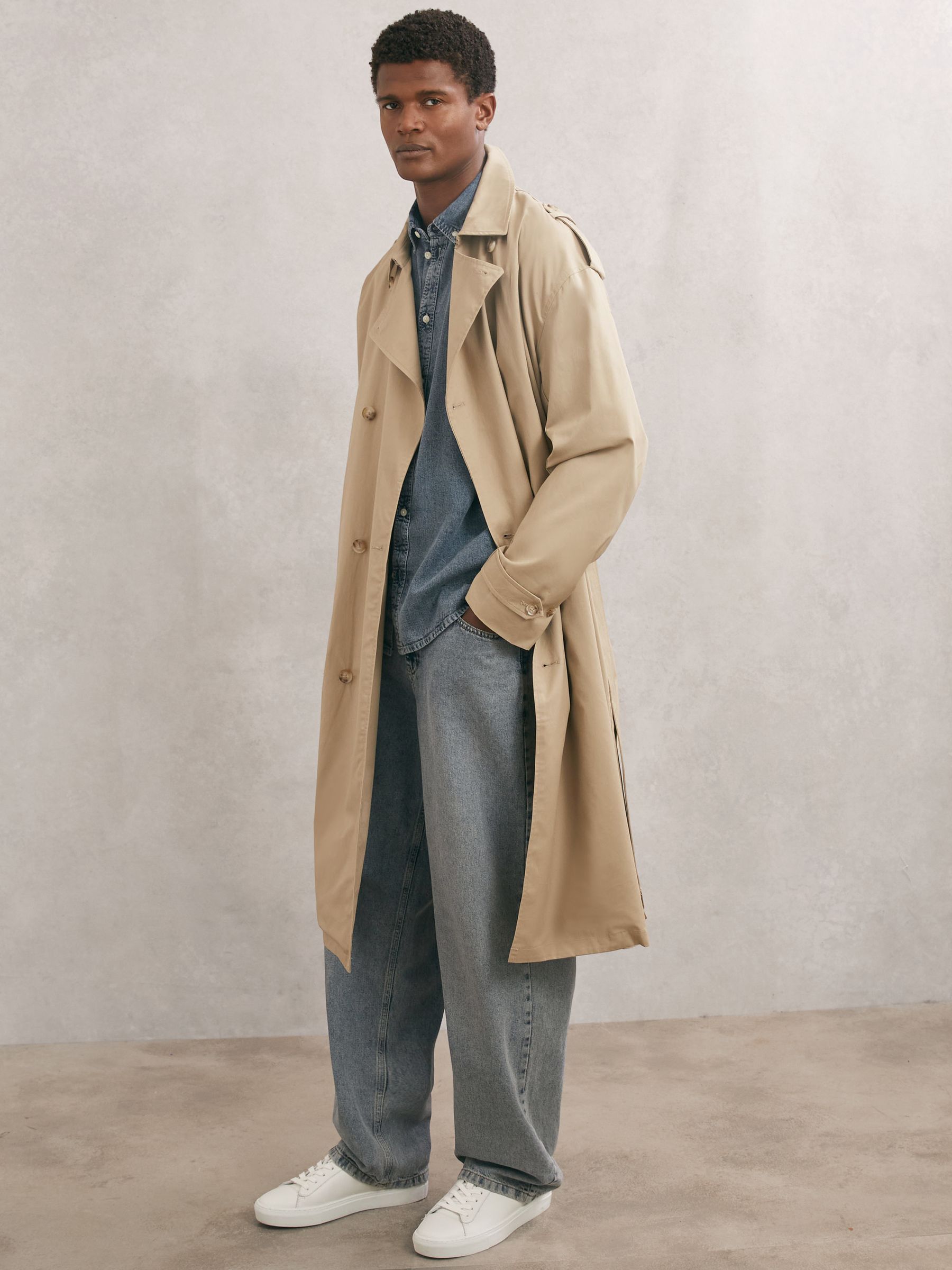 Reiss Les Deux Cotton Trench Coat in Dark Sand | REISS