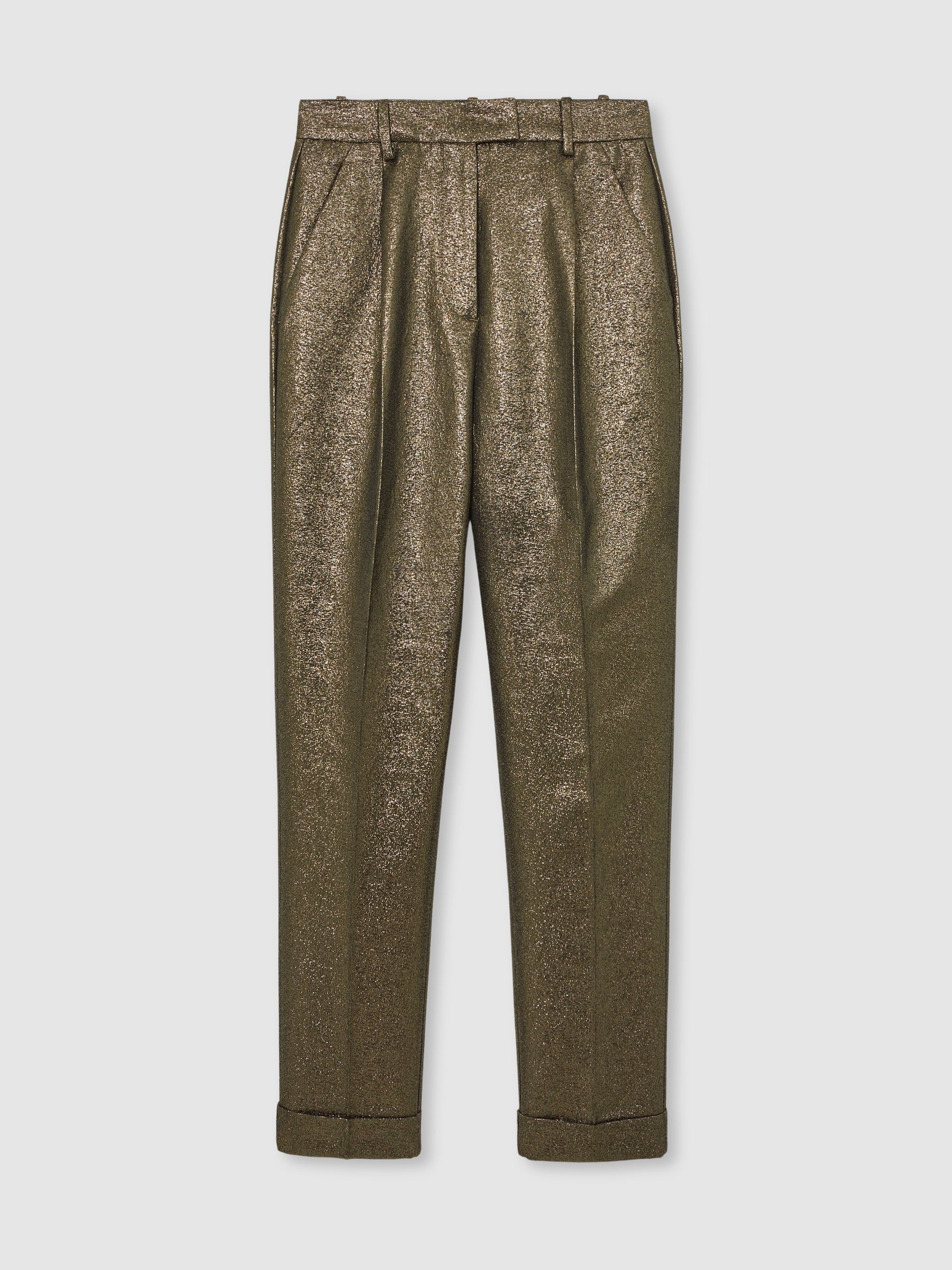Petite Tapered Metallic Suit Trousers with Cotton in Gold - Image 2 of 8