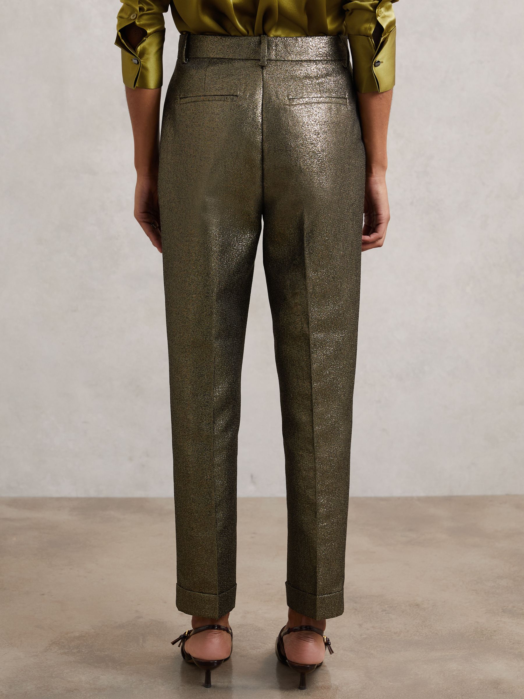 Petite Tapered Metallic Suit Trousers with Cotton in Gold - image 5