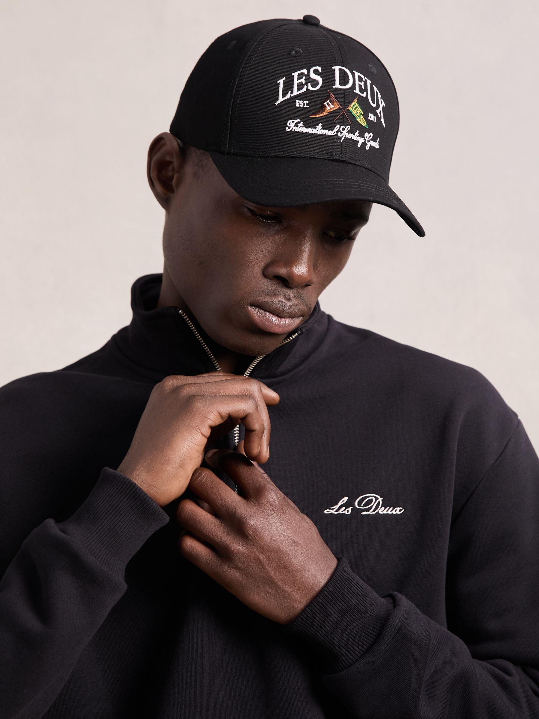 Les Deux Ivy League Cotton Baseball Cap in Black - Image 2 of 6