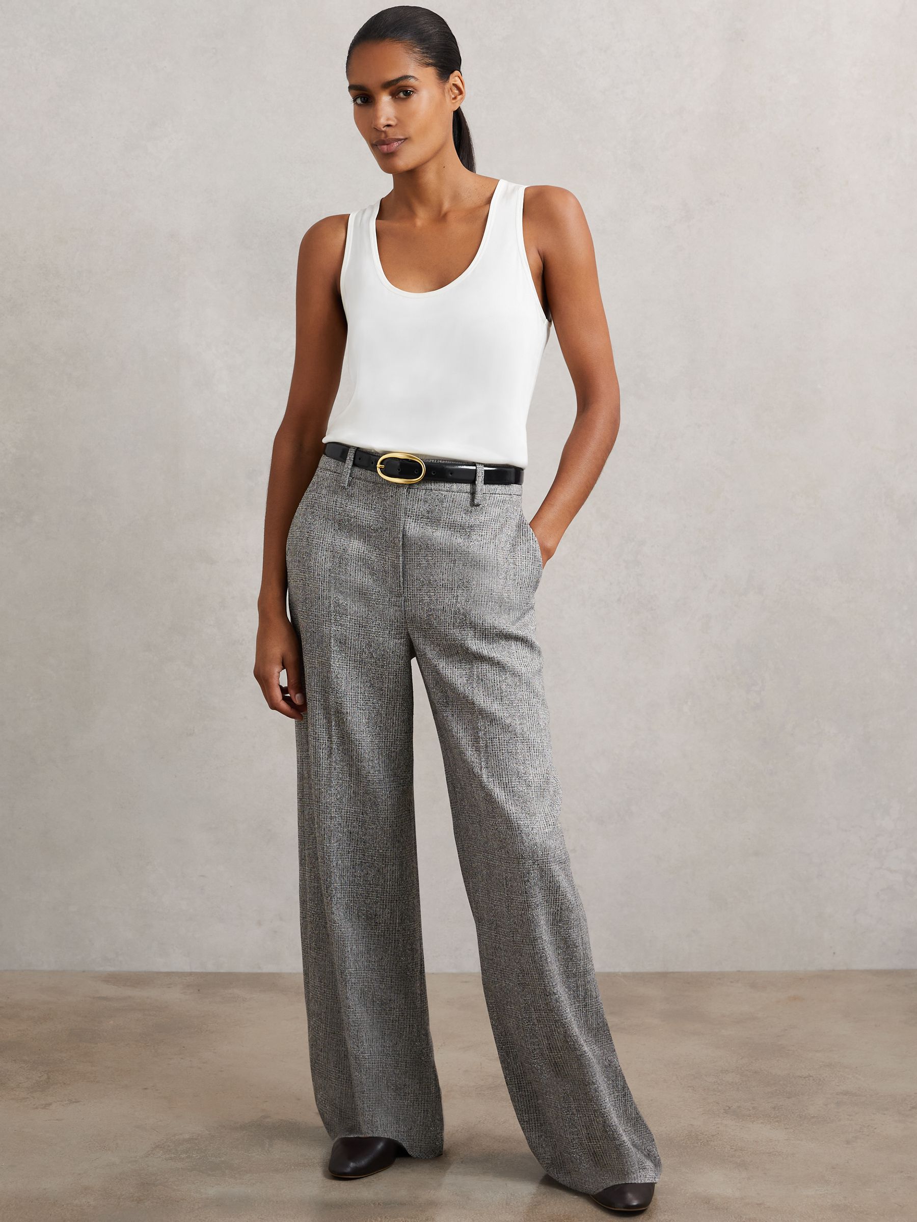 Petite Wide-Leg Textured Suit Trousers in Grey - image 4