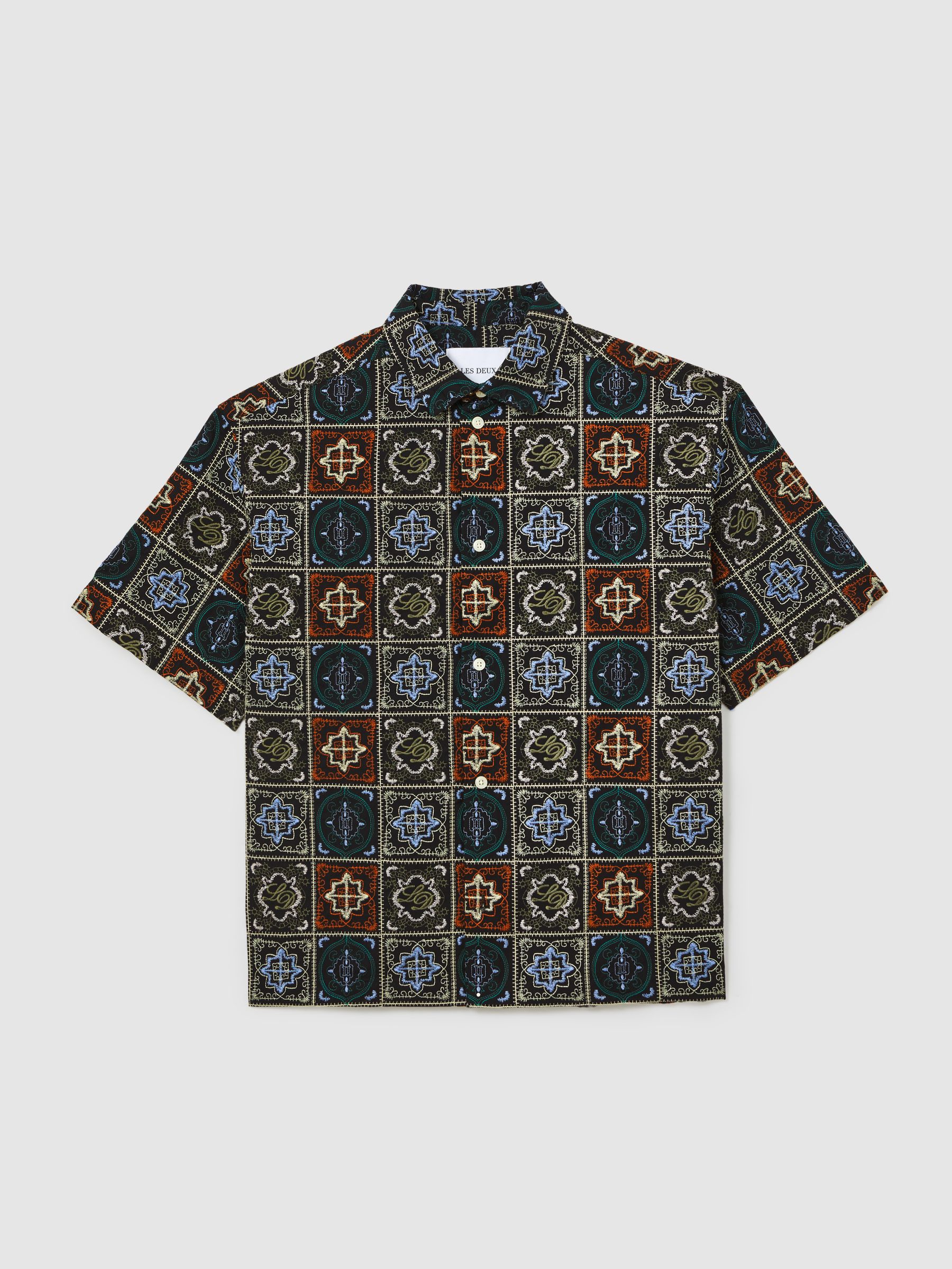 Les Deux Cotton Tile-Embroidery Shirt in Black - Image 2 of 5