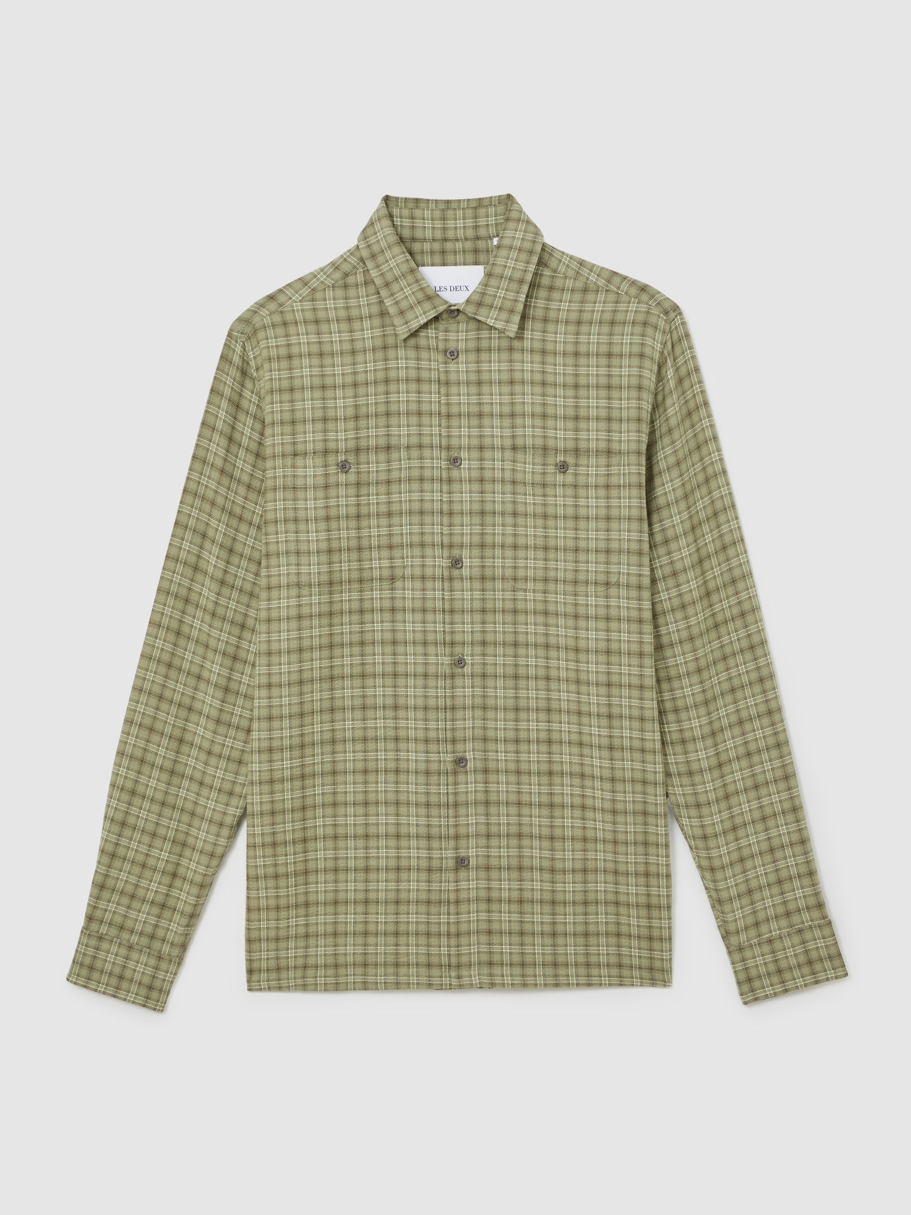 Reiss Les Deux Stretch-Cotton Check Shirt in Olive Night | REISS