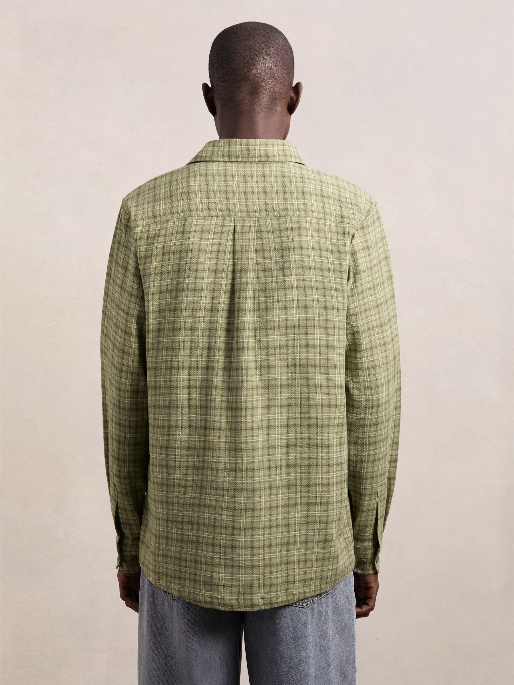 Les Deux Stretch-Cotton Check Shirt in Olive Night - Image 4 of 5