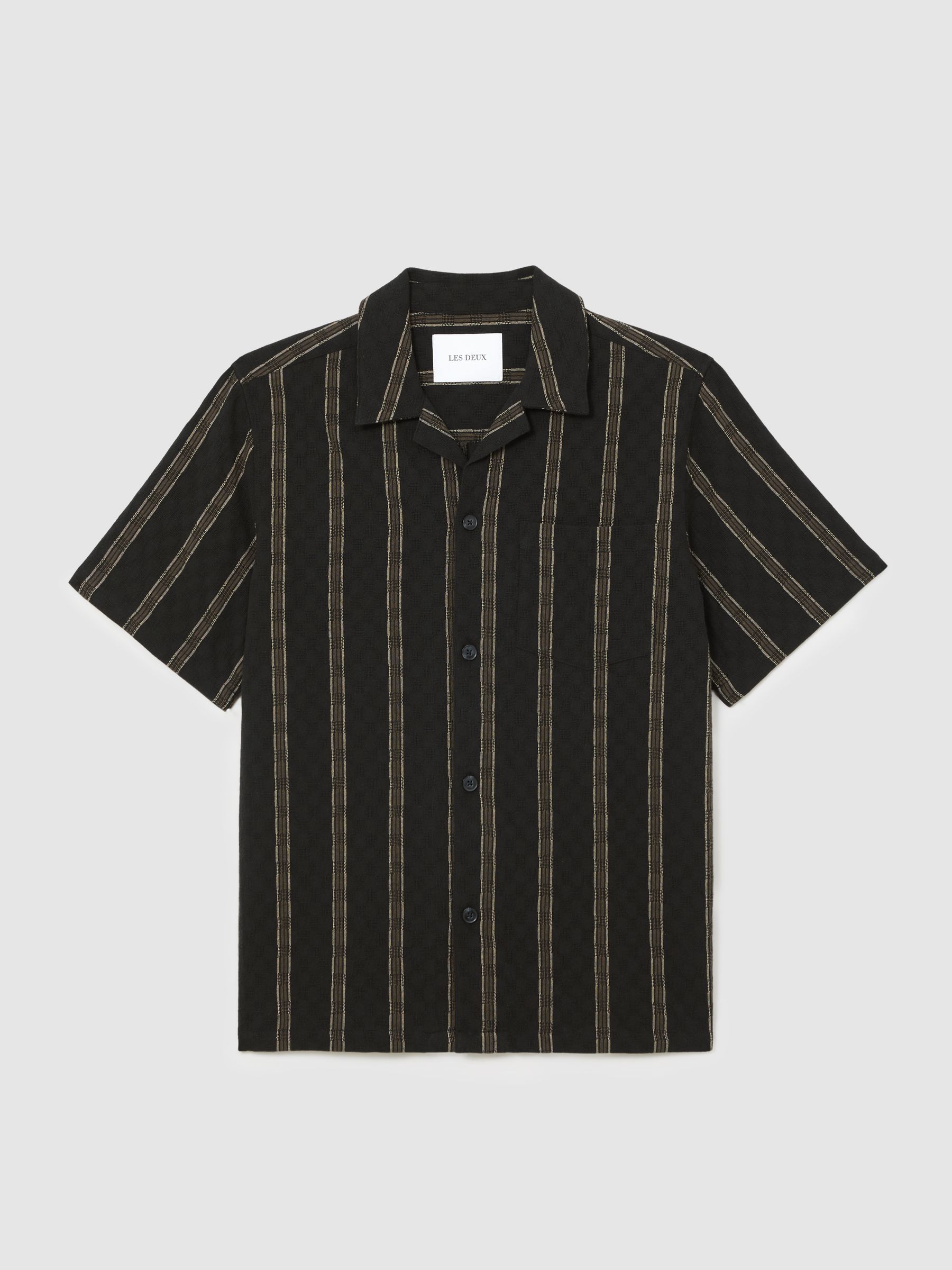 Les Deux Cotton Textured Stripe Shirt in Black - Image 2 of 5