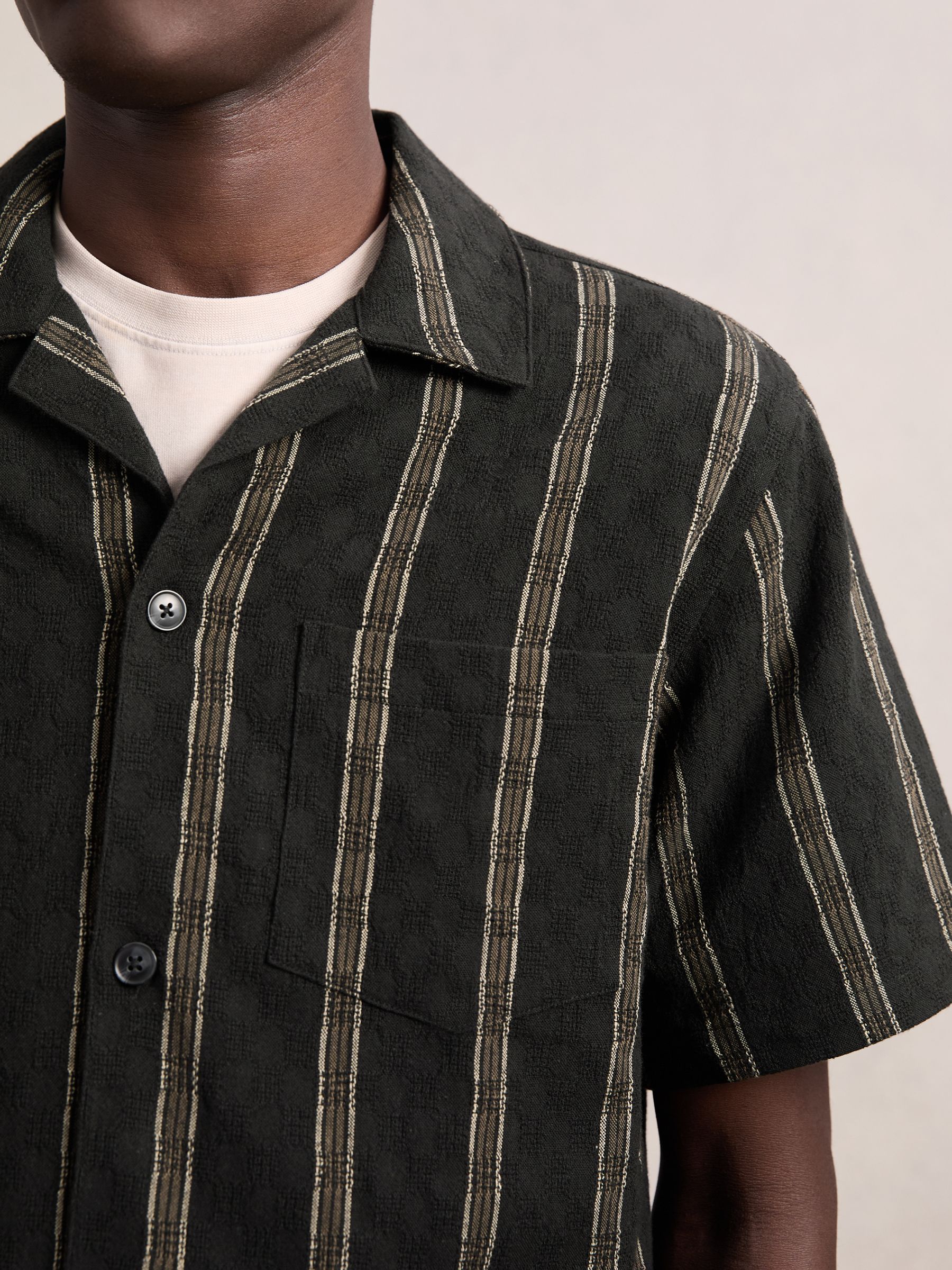 Les Deux Cotton Textured Stripe Shirt in Black - image 5