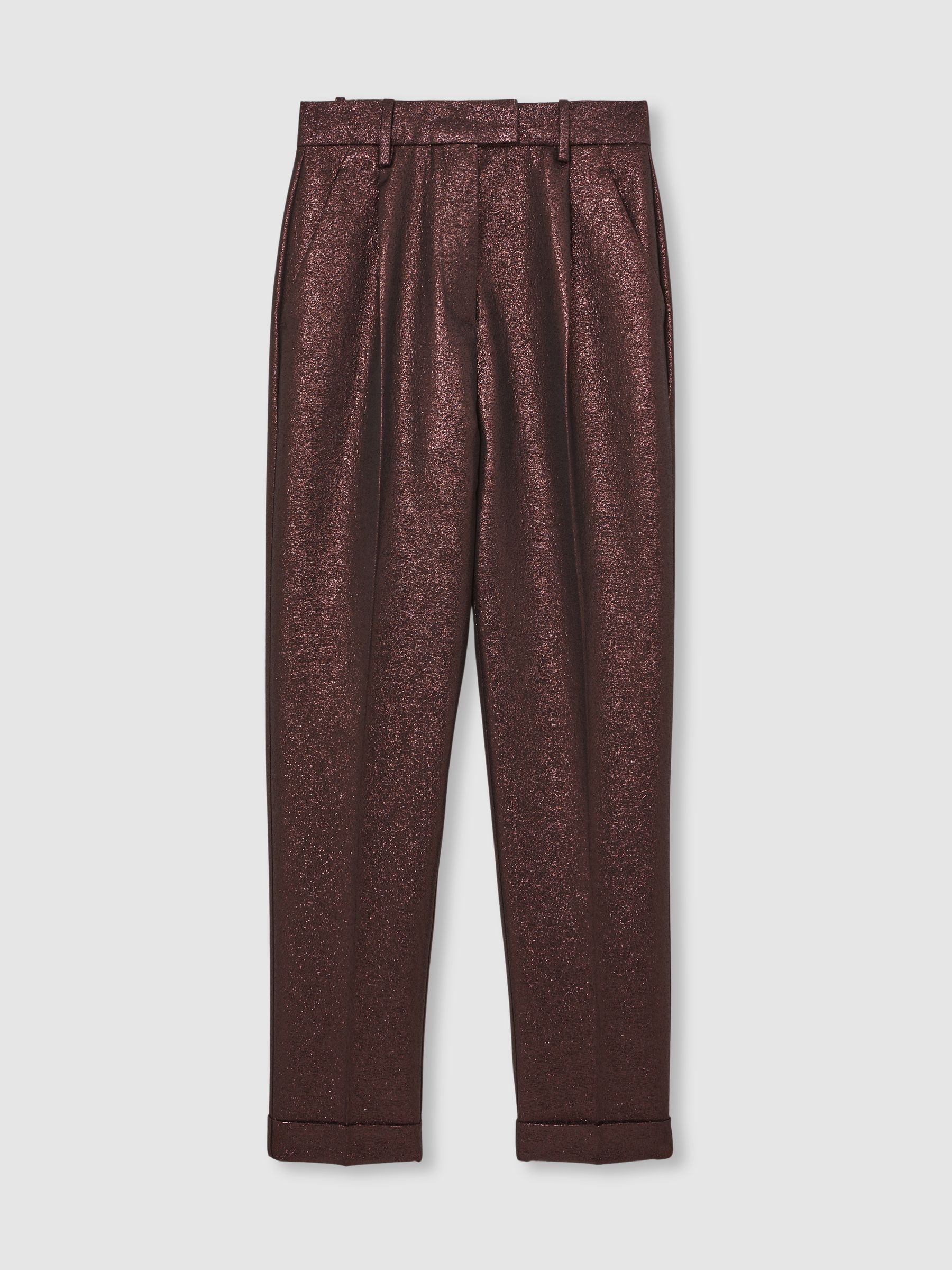 Petite Tapered Metallic Suit Trousers with Cotton in Burgundy - Image 2 of 8