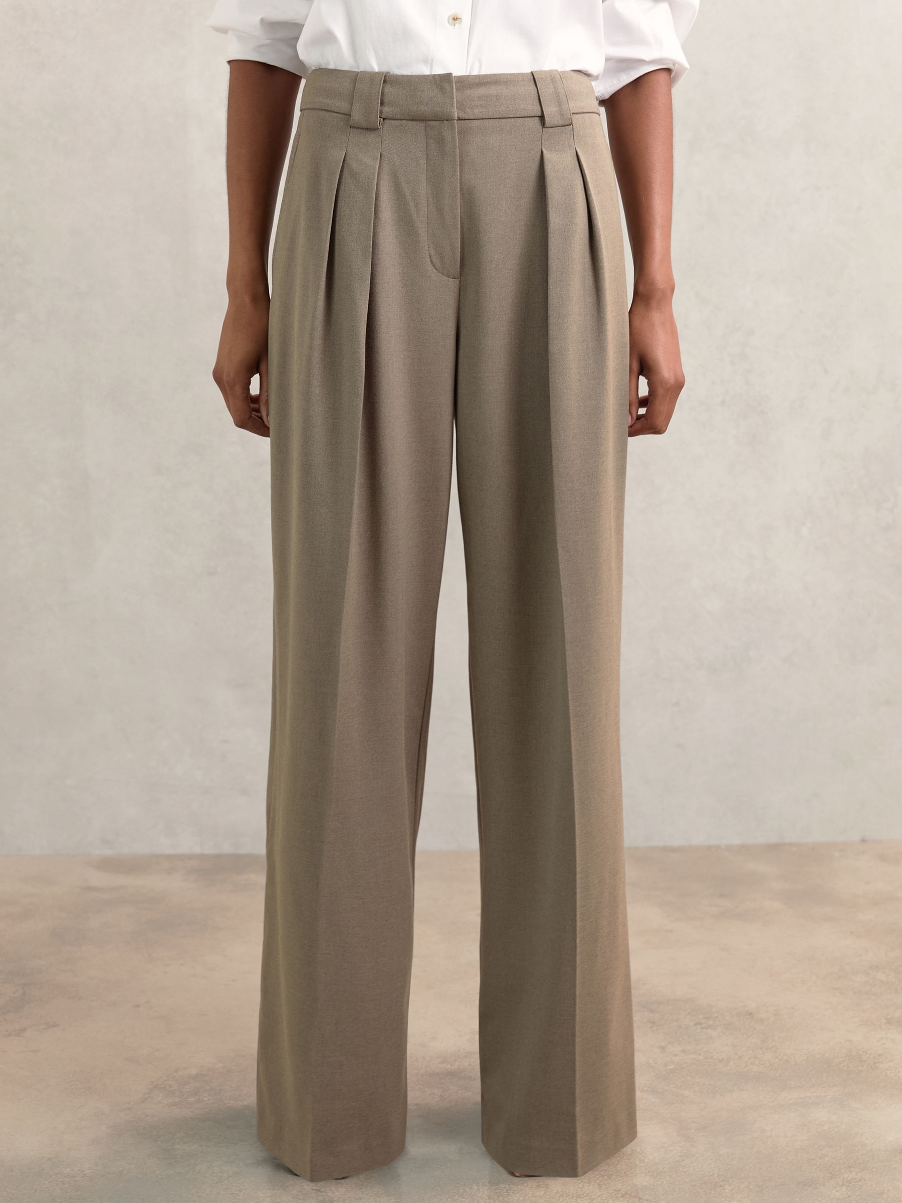 Petite Wide-Leg Pleated Trousers in Neutral - Image 4 of 8