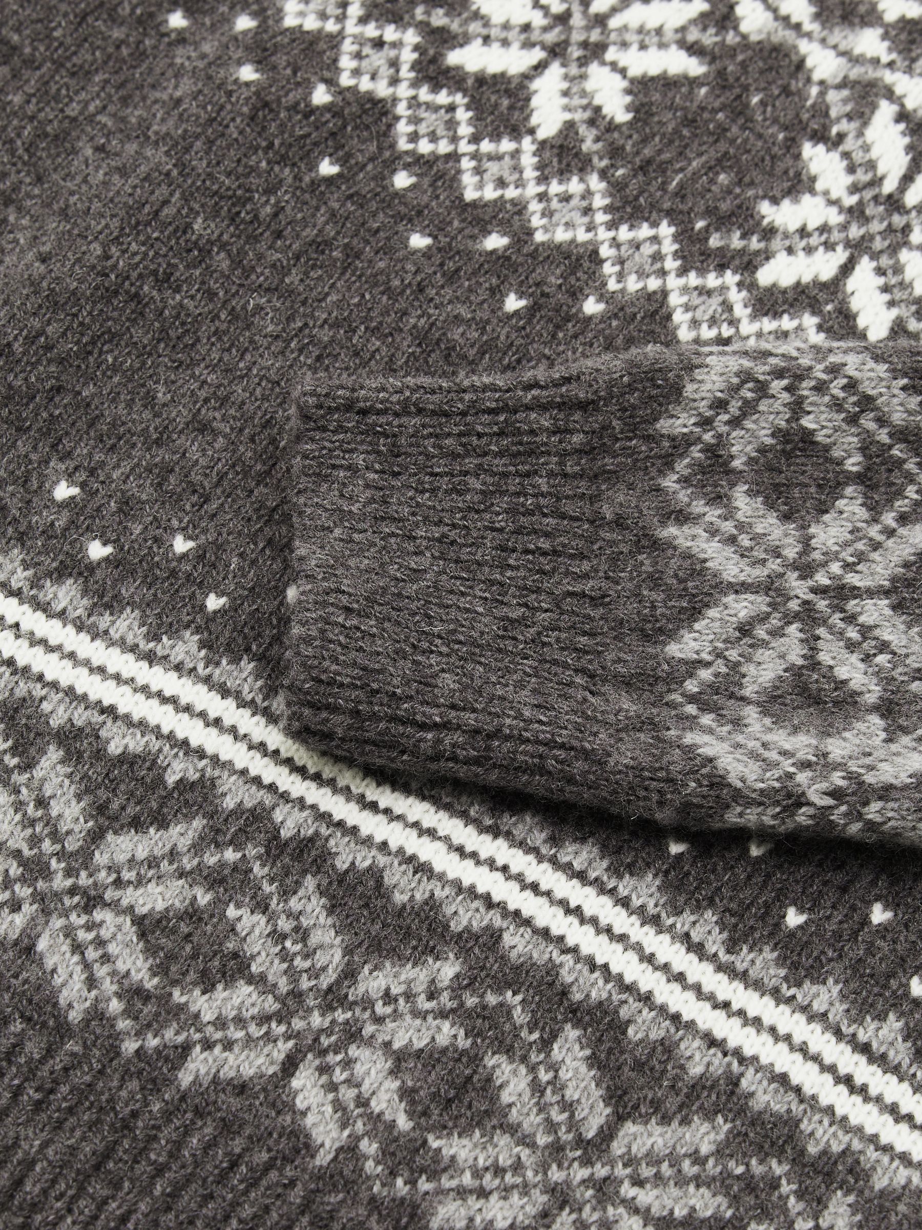 3-9 yrs Fair Isle Half-Zip Jumper with Wool in Dark Grey/Off White - Image 5 of 5