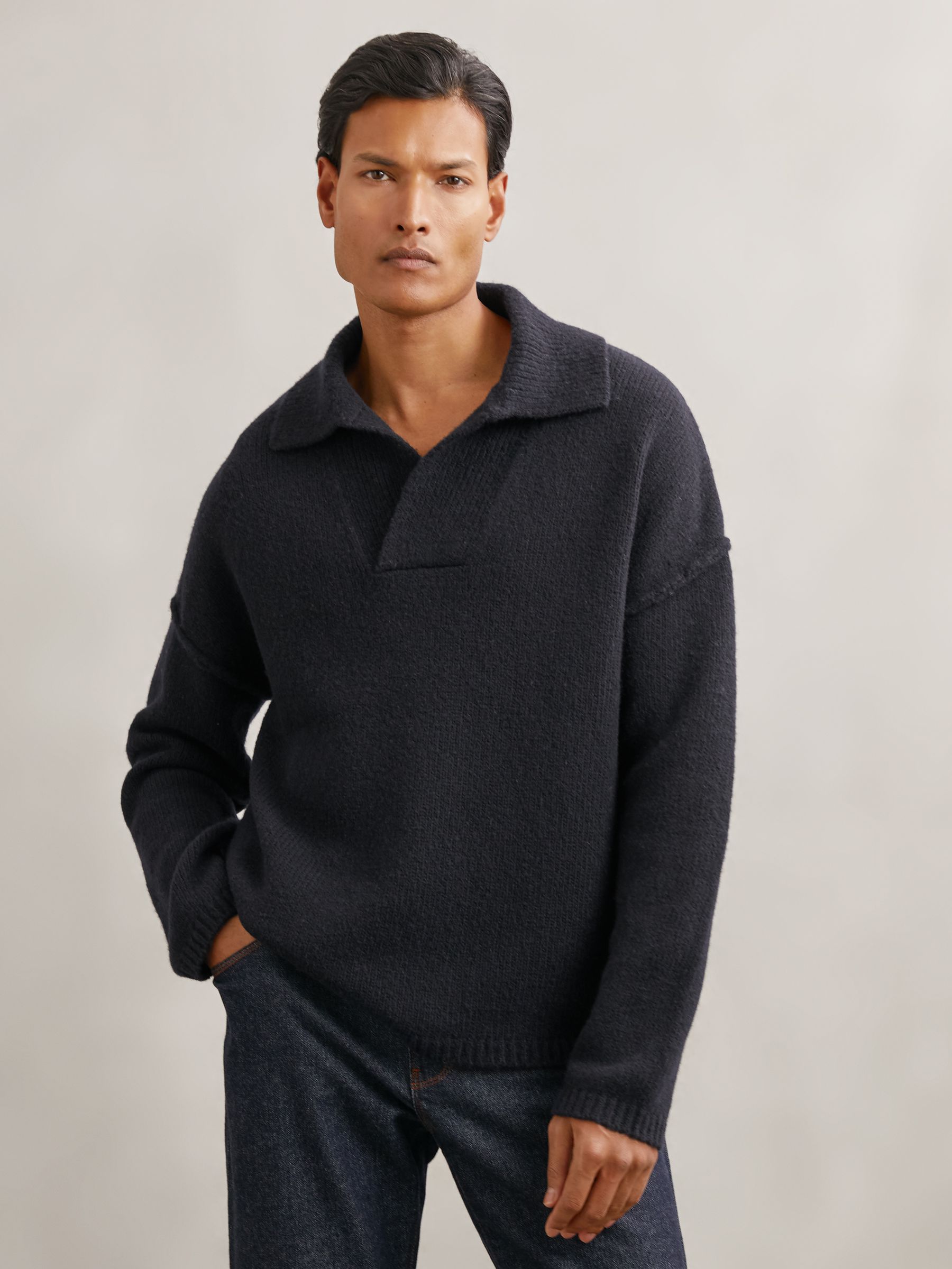 Wool-blend Relaxed Open-collar Jumper