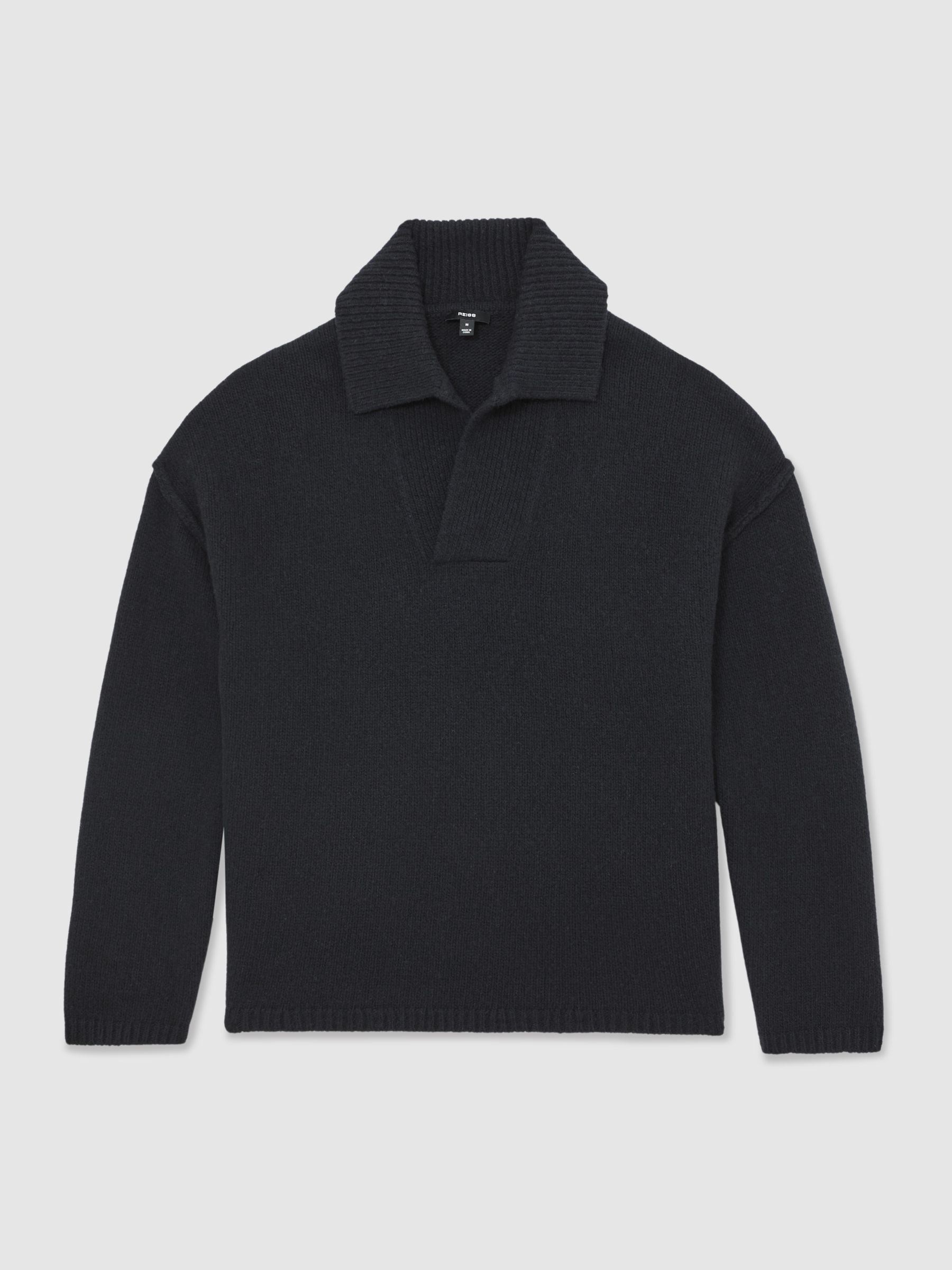 Wool-Blend Relaxed Open-Collar Jumper in Navy - Image 2 of 8