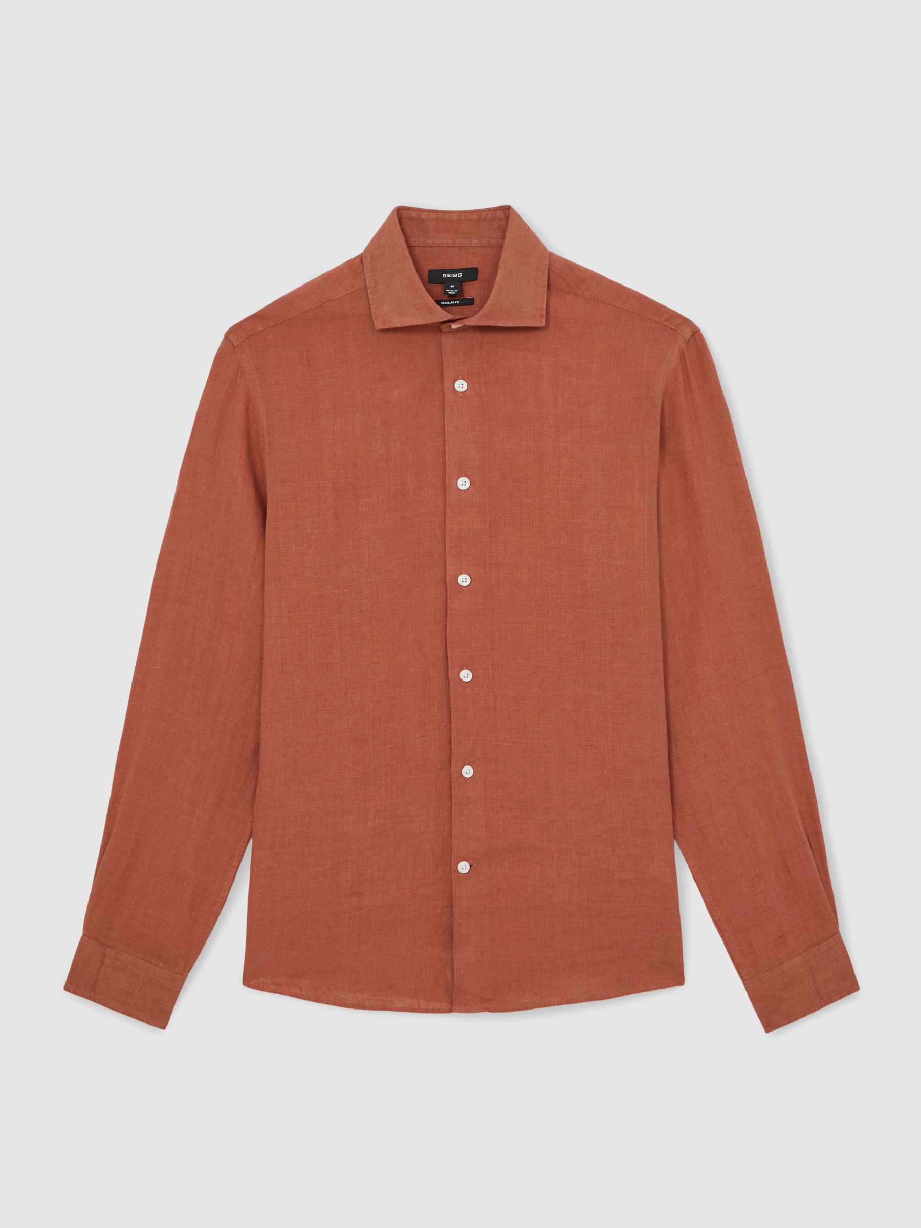 Linen Cutaway-Collar Shirt in Cinnamon Brown - Image 2 of 6