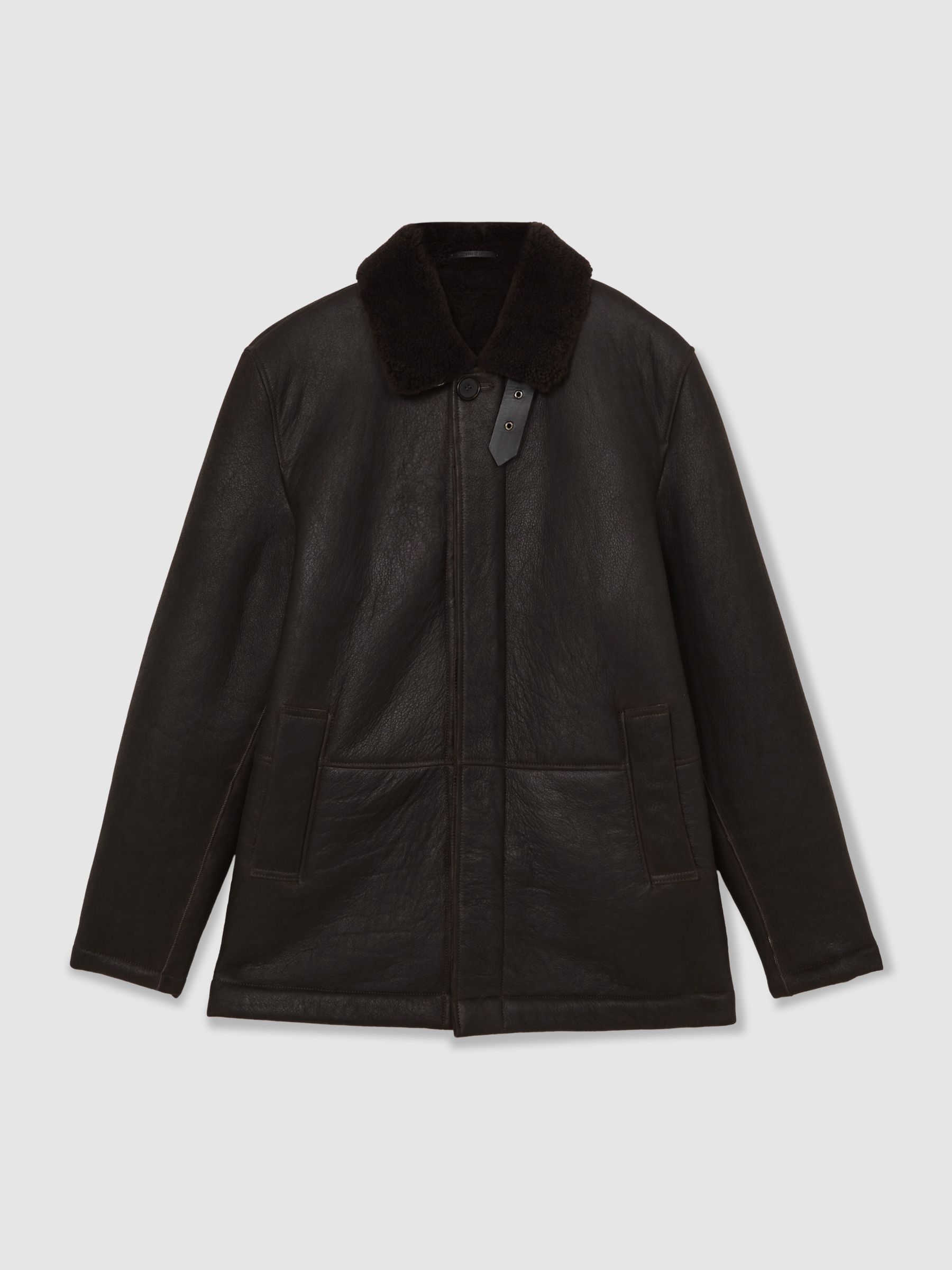 Button-Through Shearling Jacket in Brown - Image 2 of 9