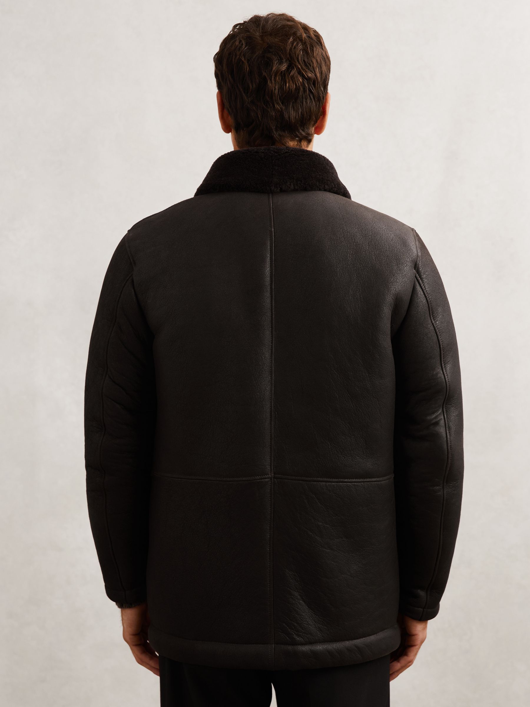 Button-Through Shearling Jacket in Brown - Image 7 of 9