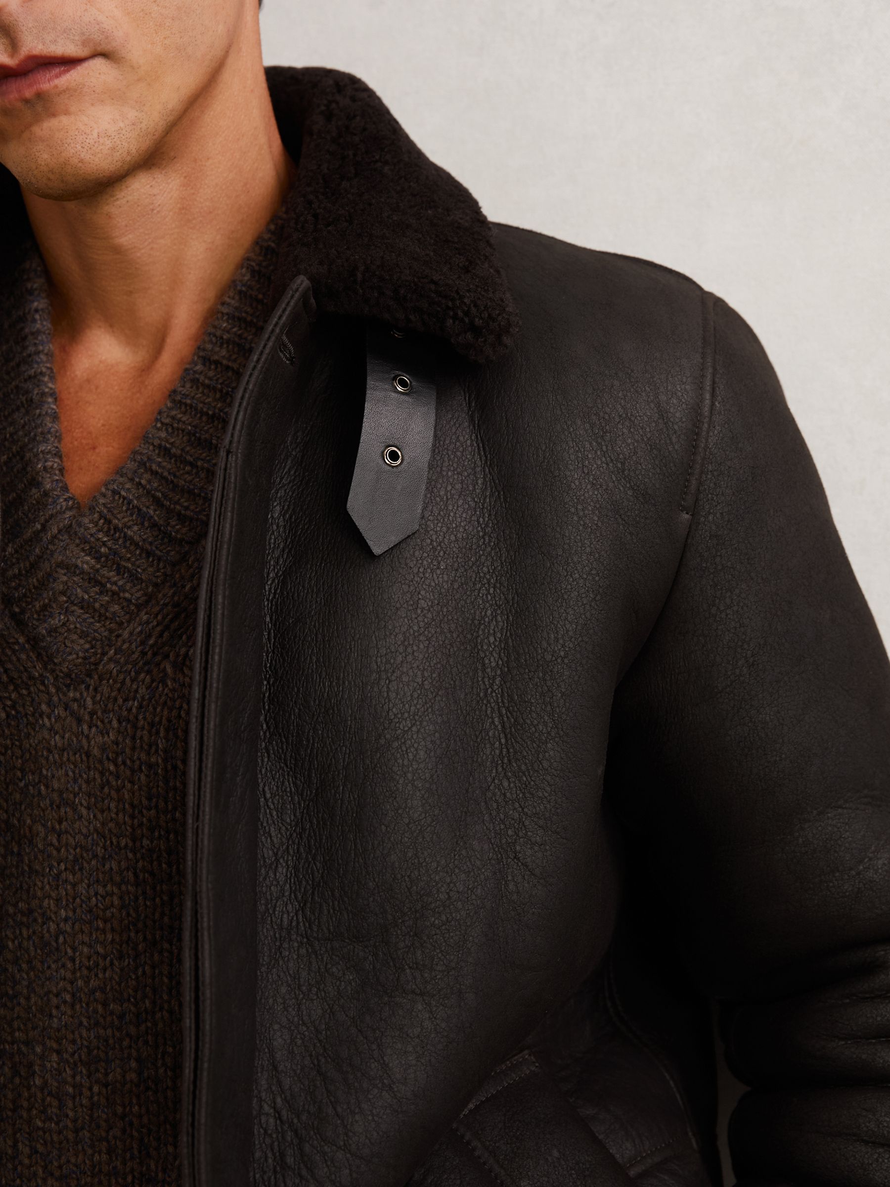 Button-Through Shearling Jacket in Brown - Image 8 of 9
