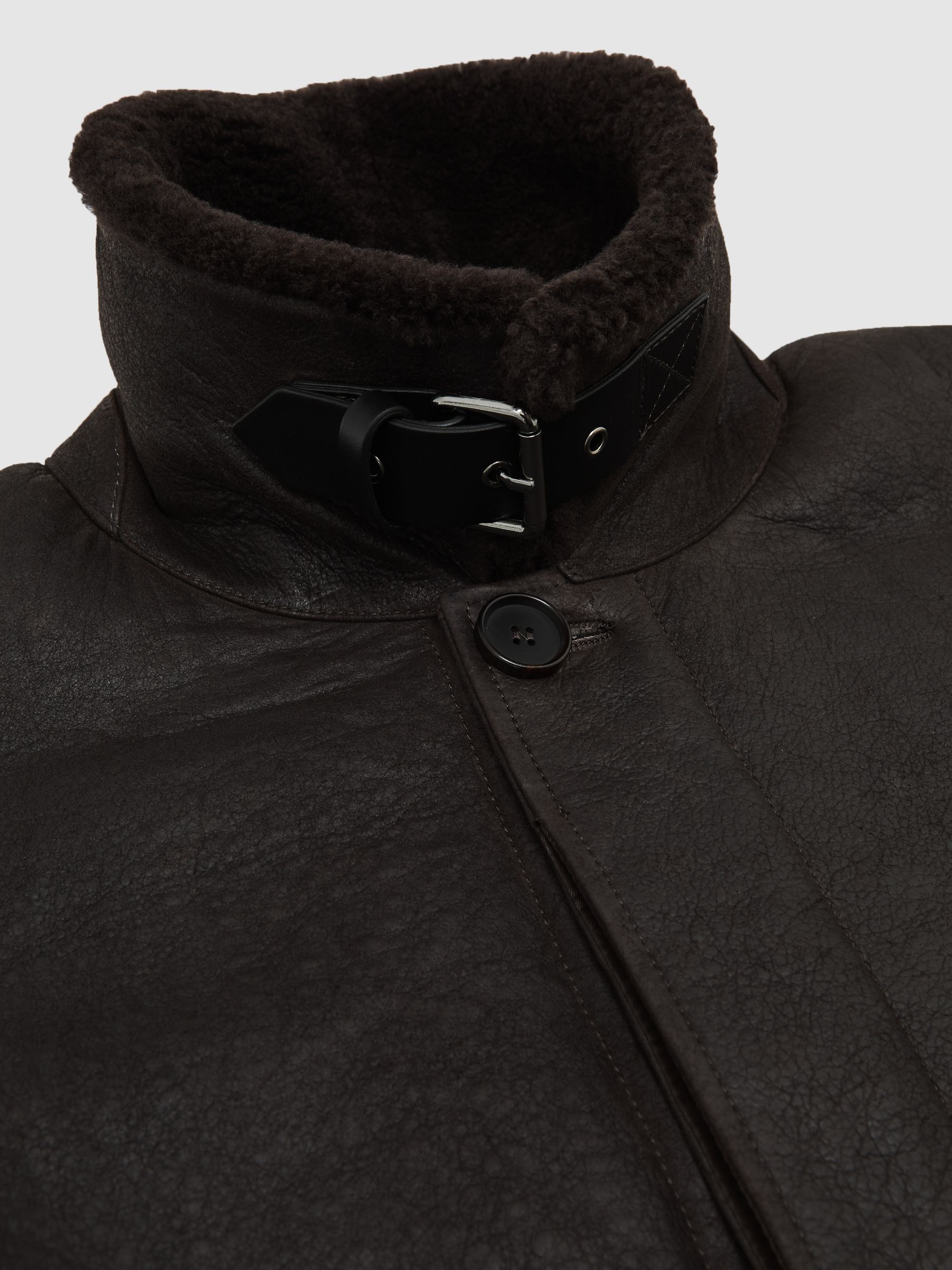 Button-Through Shearling Jacket in Brown - Image 9 of 9